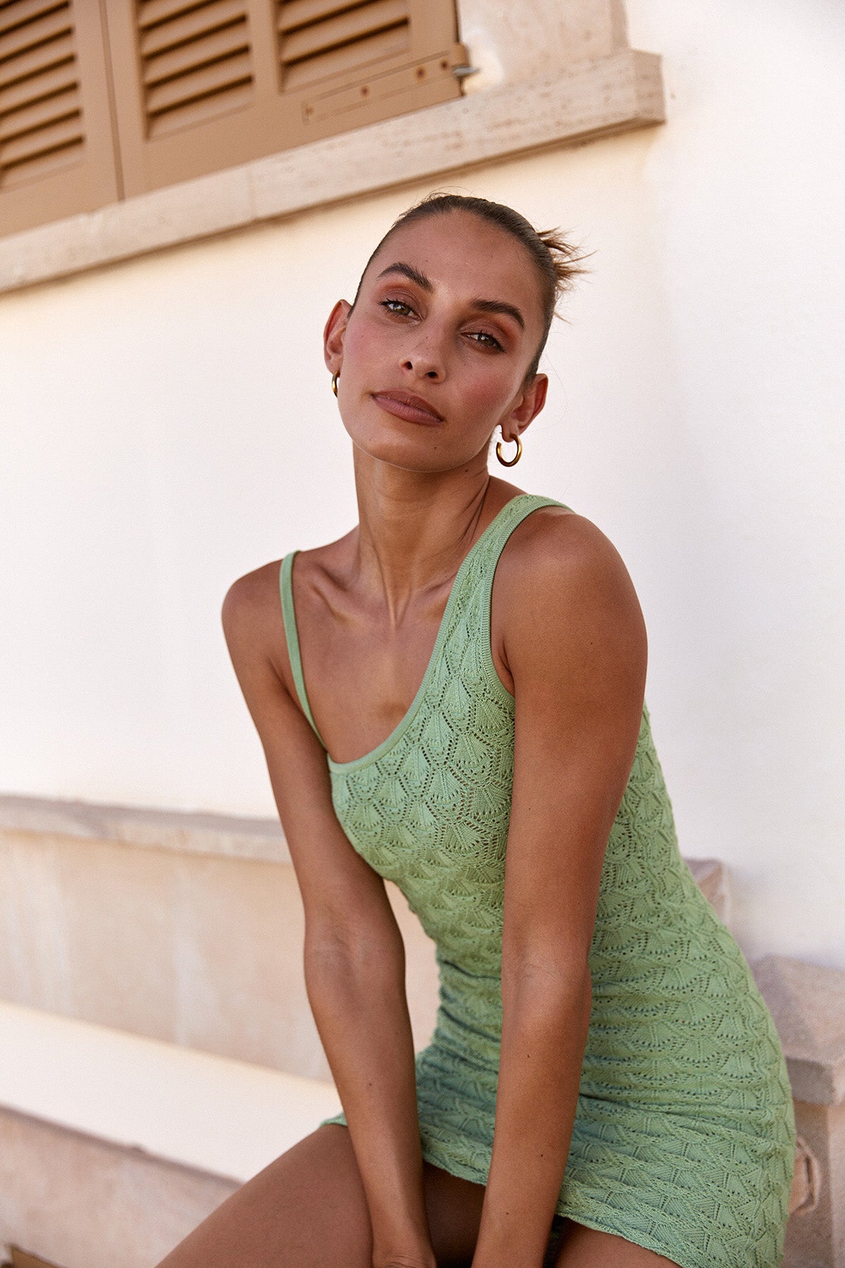 Perfect Stranger Golden Hour Crochet Mini Dress Green