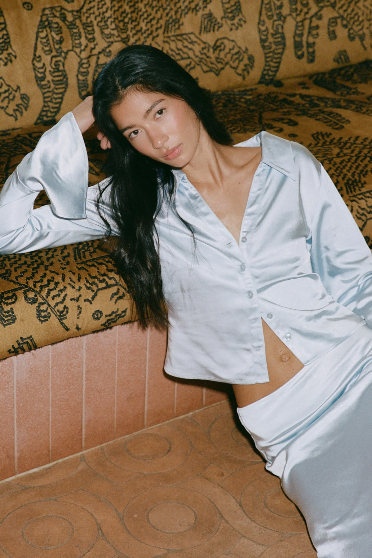 Perfect Stranger Matilda Fitted Satin Shirt Blue