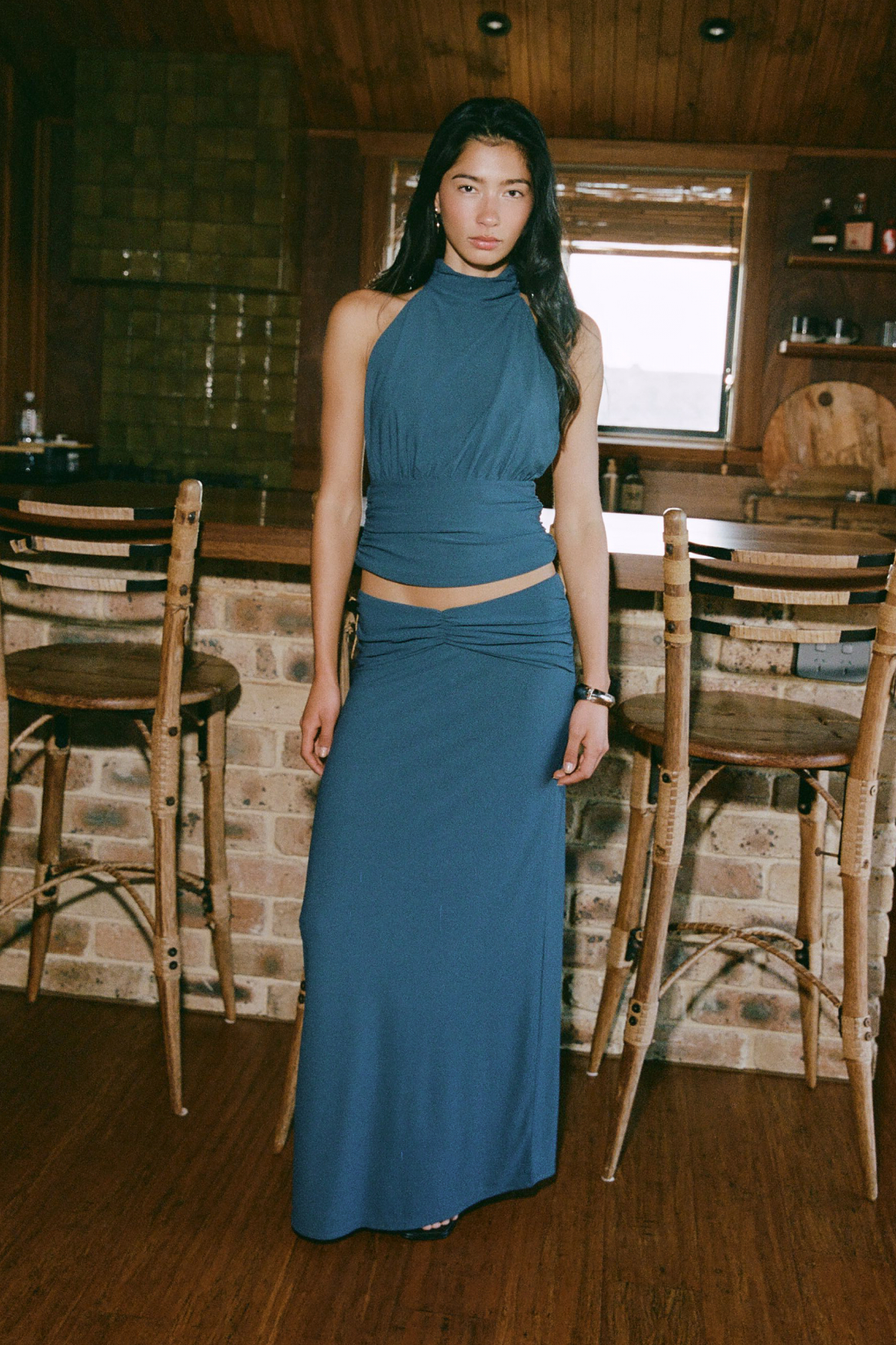 Perfect Stranger Aria Halter Top Petrol Blue