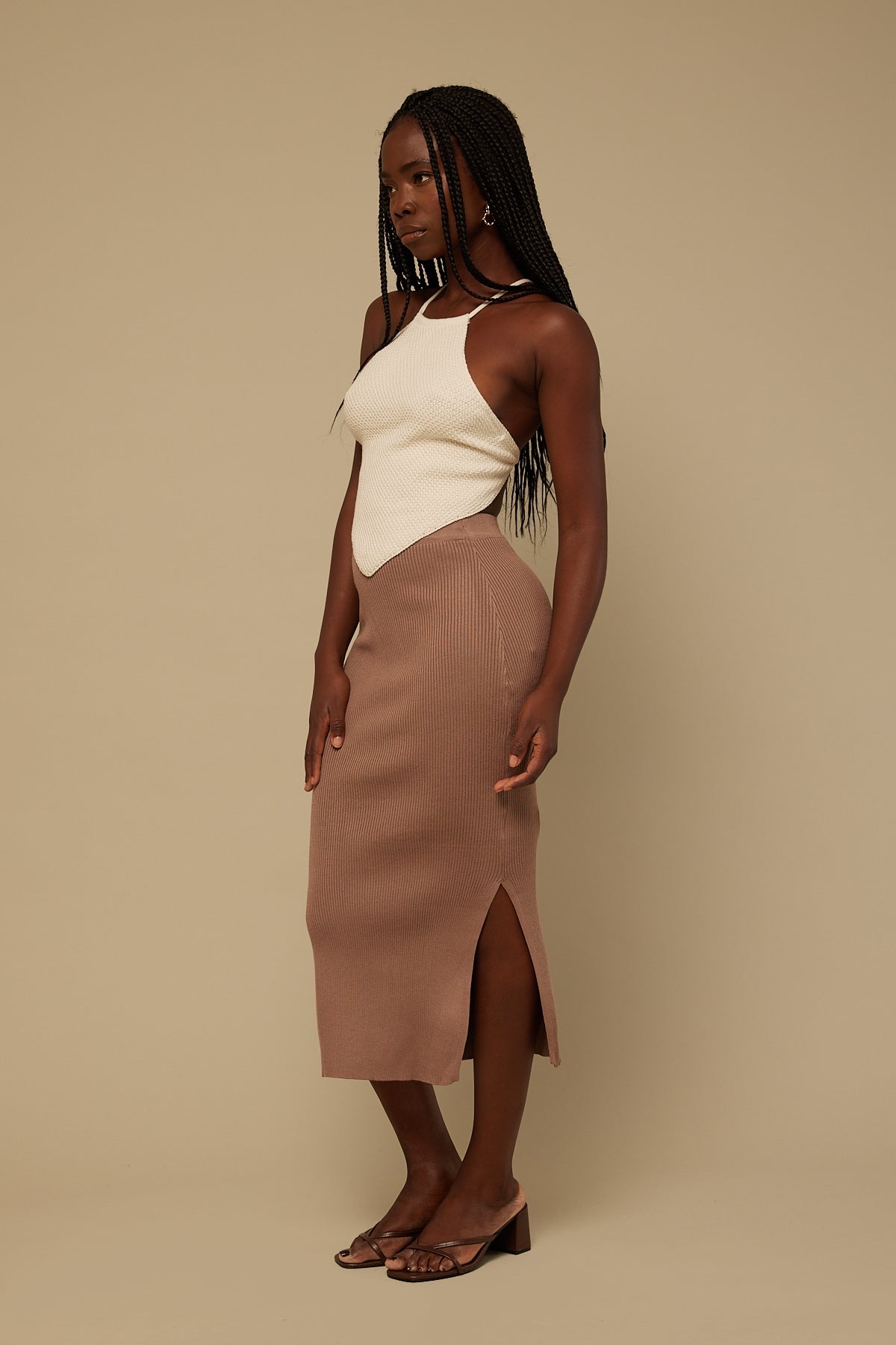 Perfect Stranger Drea Knitted Midi Skirt Taupe
