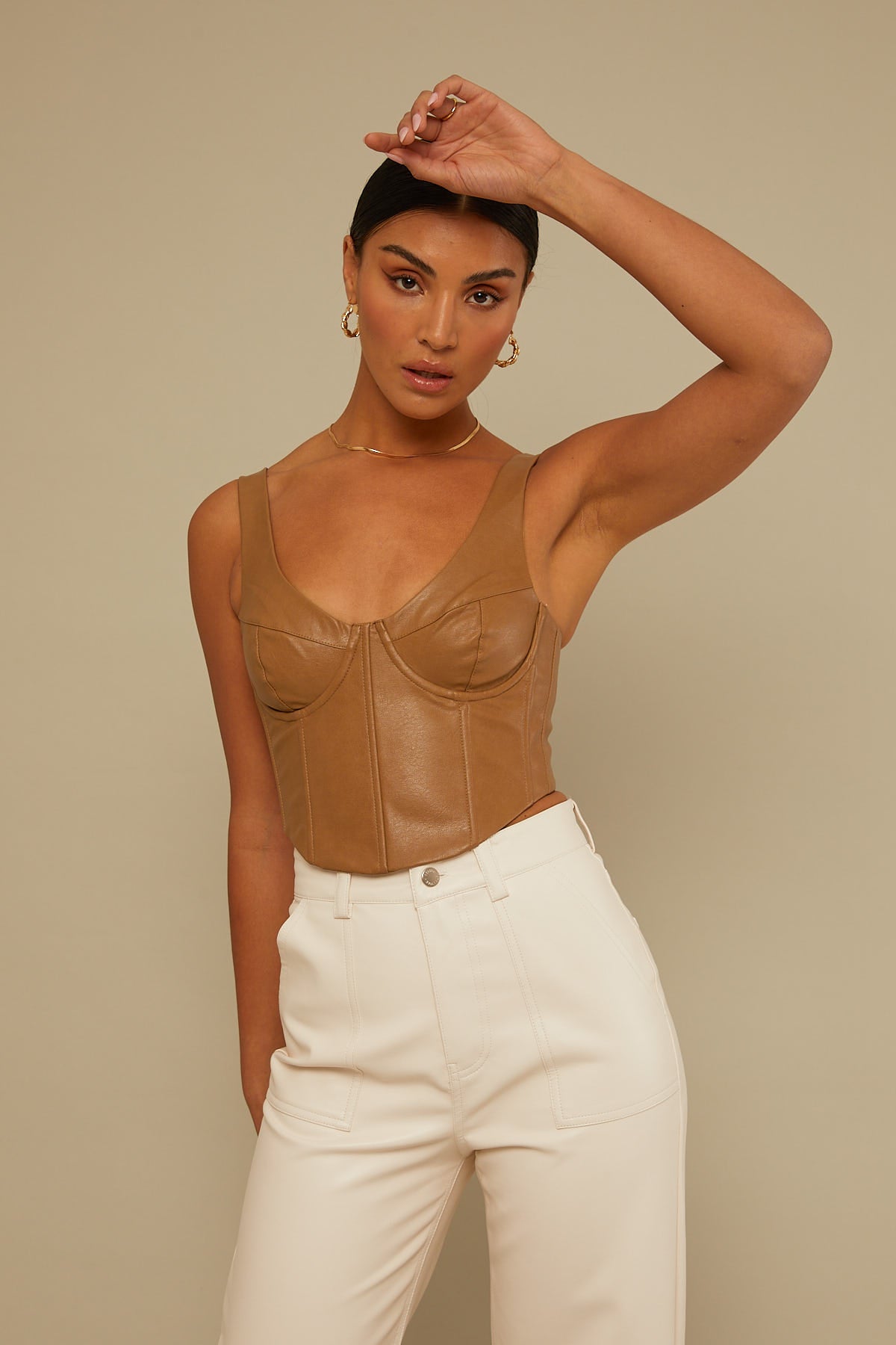 Perfect Stranger PU Corset Top Taupe