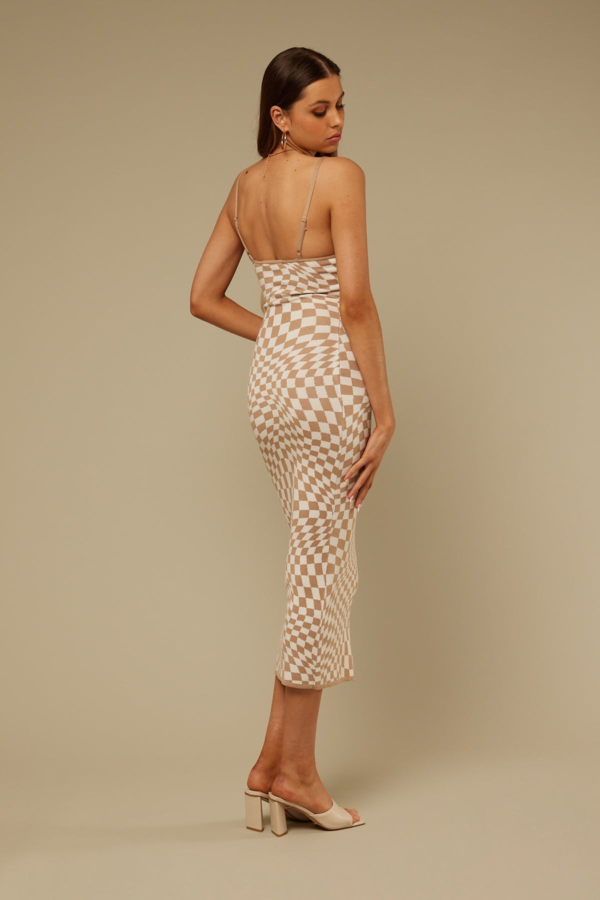 Perfect Stranger Adore You Check Midi dress Nude Print