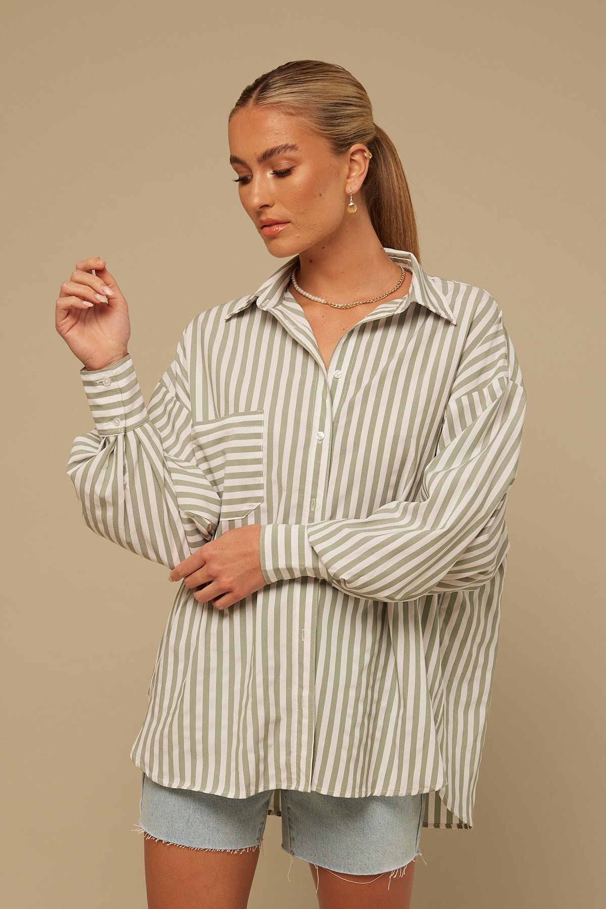 Perfect Stranger Oversized Stripe Shirt Green Stripe