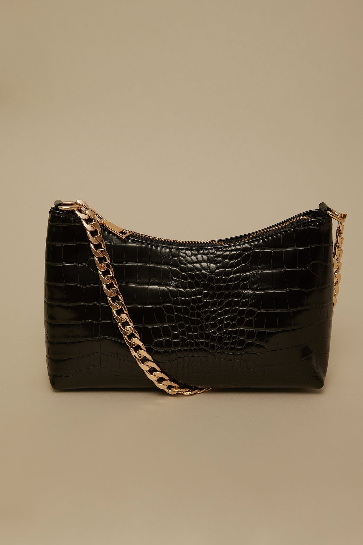 Token Croc Chain Shoulder Bag Black