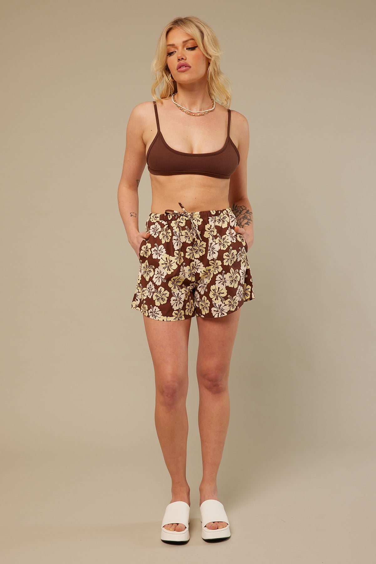 Perfect Stranger Chocolate Paradise Short Brown Floral