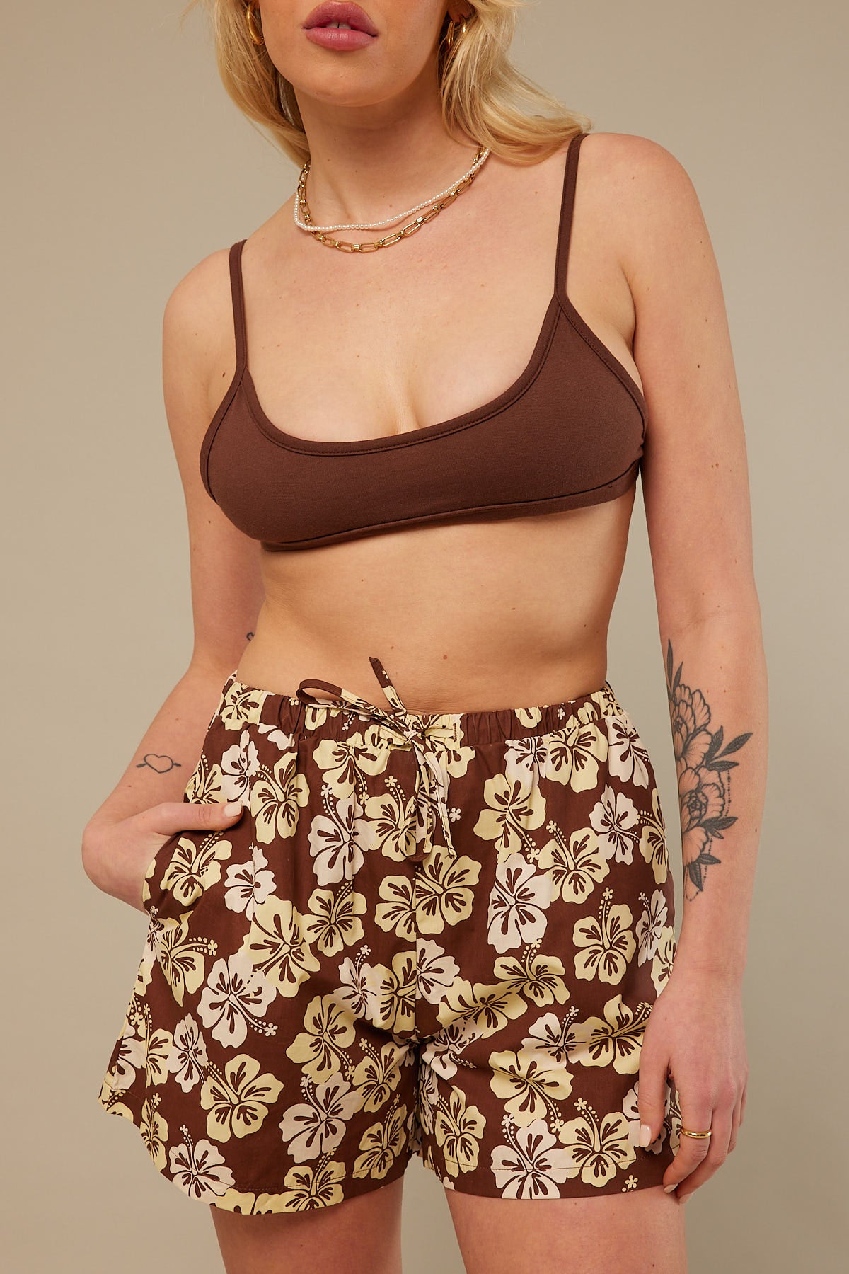 Perfect Stranger Chocolate Paradise Short Brown Floral
