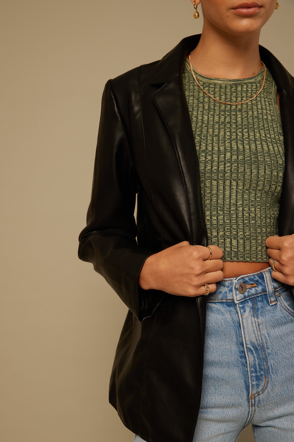 Perfect Stranger Mini PU Blazer Black