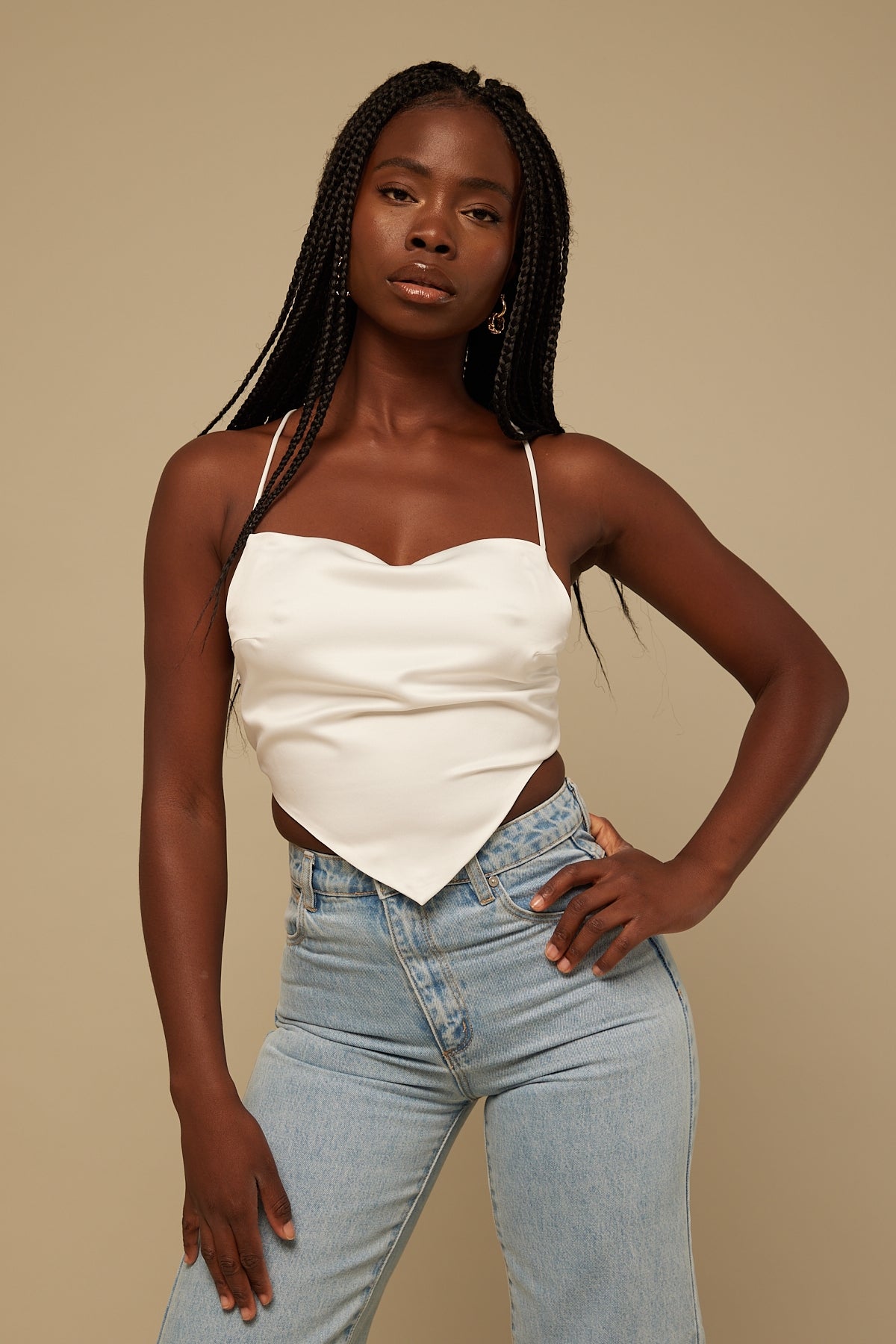 Perfect Stranger Astrid Satin Tie Back Top White