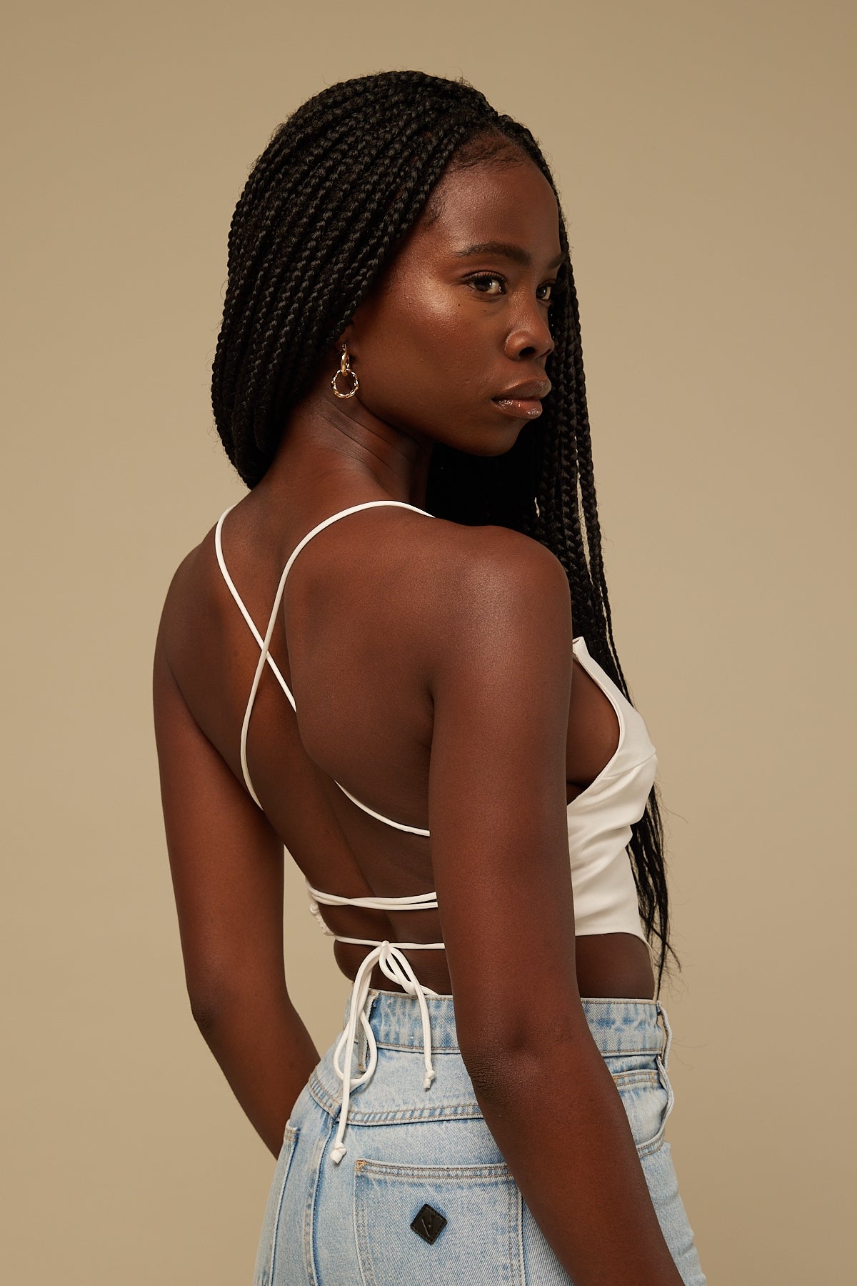Perfect Stranger Astrid Satin Tie Back Top White