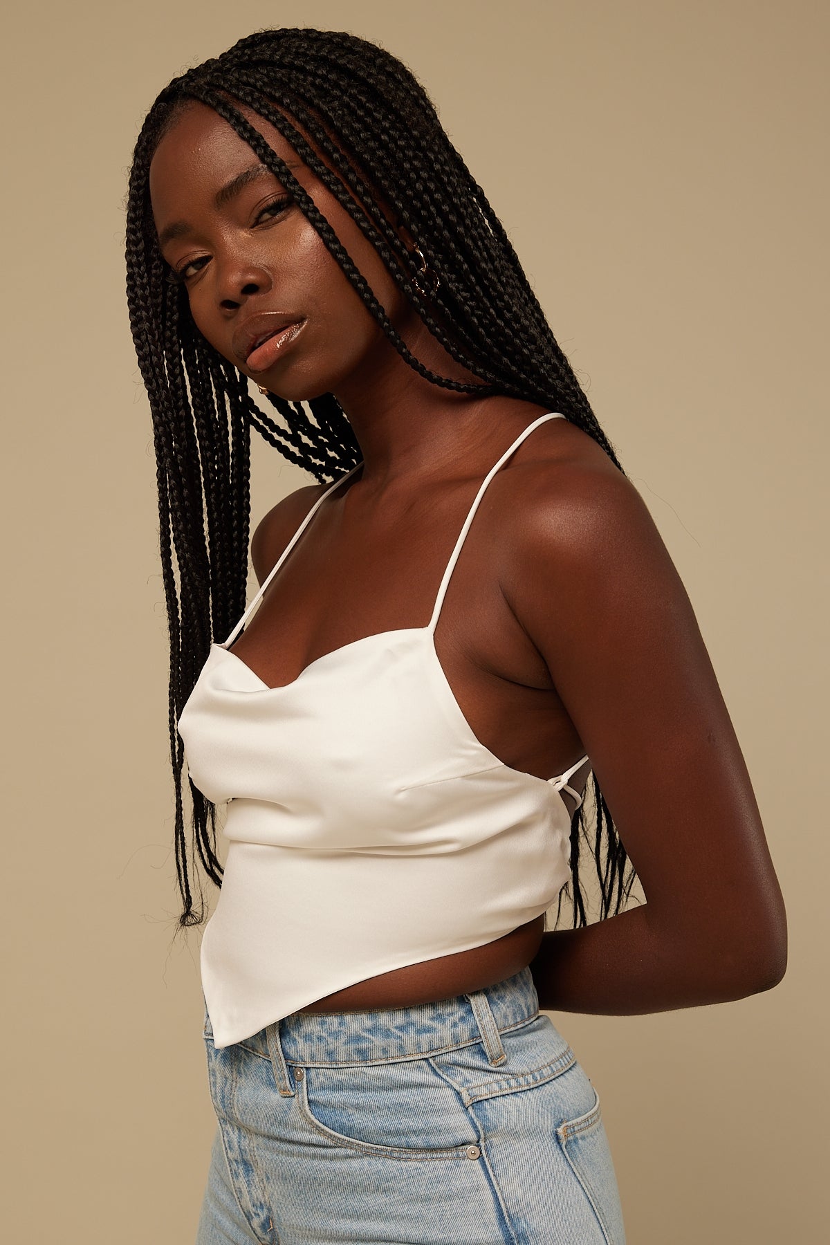 Perfect Stranger Astrid Satin Tie Back Top White
