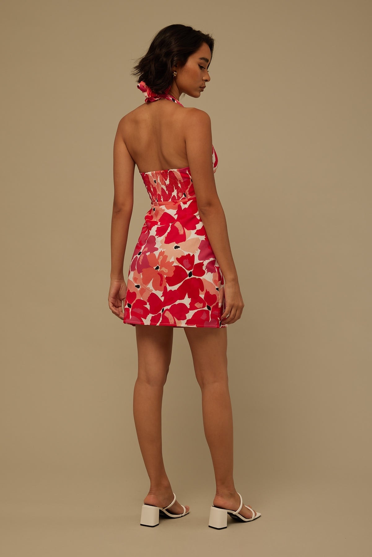 Perfect Stranger Painterly Floral Linen Mini Dress Pink