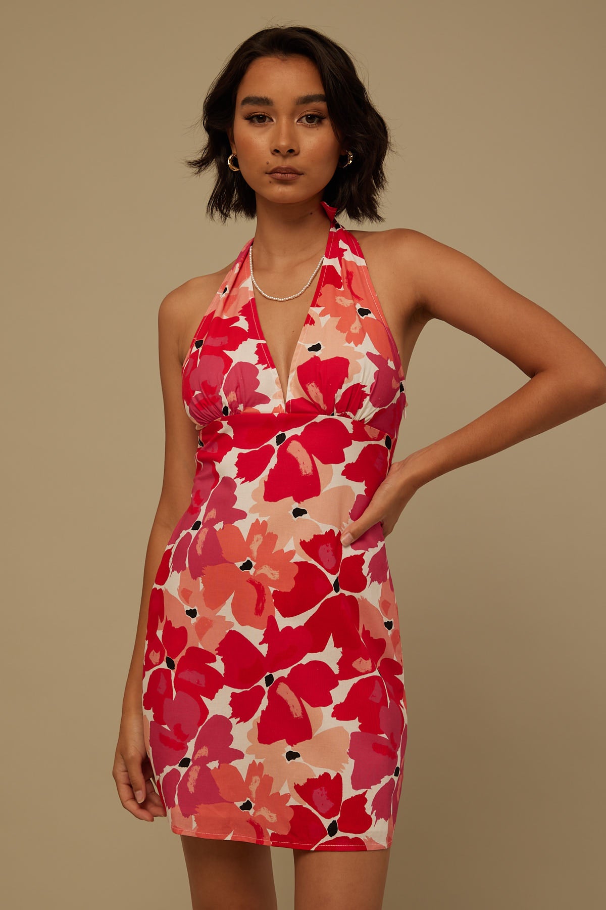 Perfect Stranger Painterly Floral Linen Mini Dress Pink