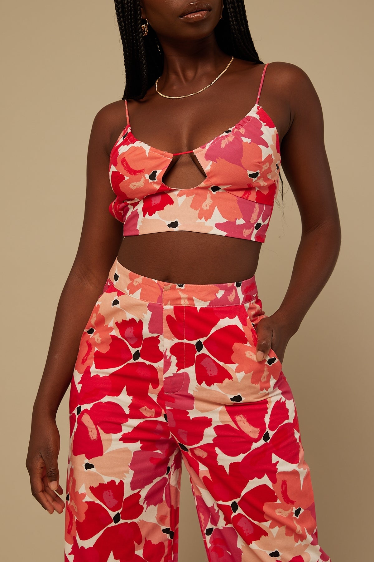 Perfect Stranger Painterly Floral Linen Pant Pink Floral