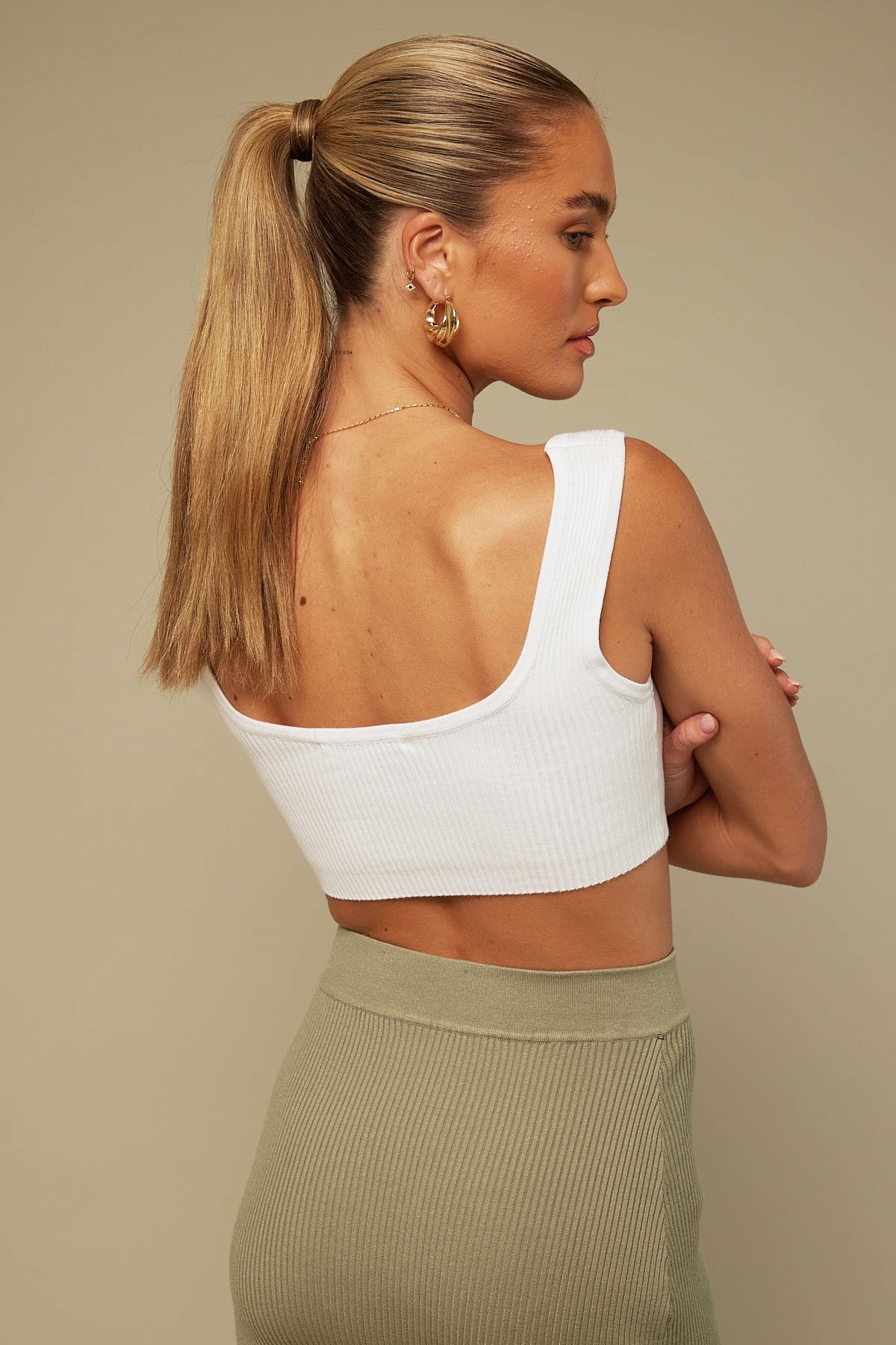 Perfect Stranger Square Neck Knit Crop White