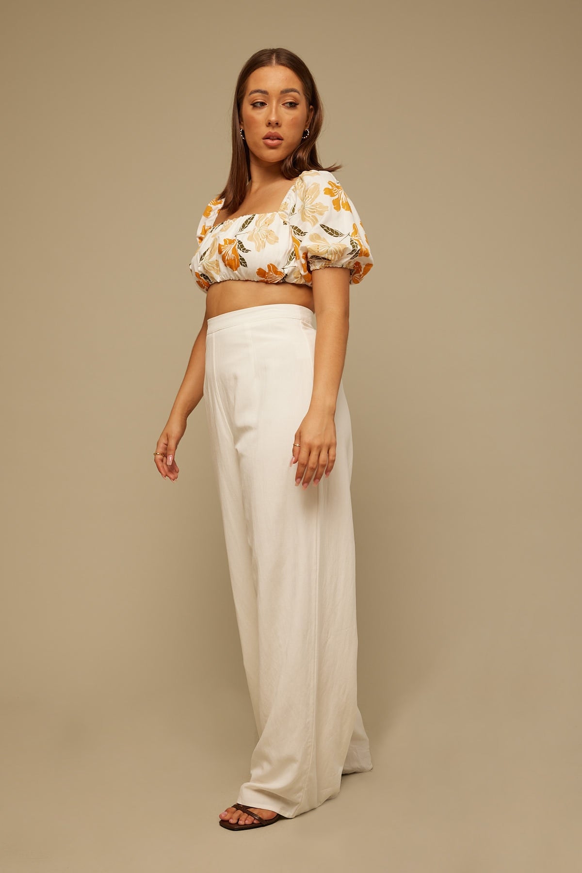 Perfect Stranger Flounce Full Length Linen Pant White