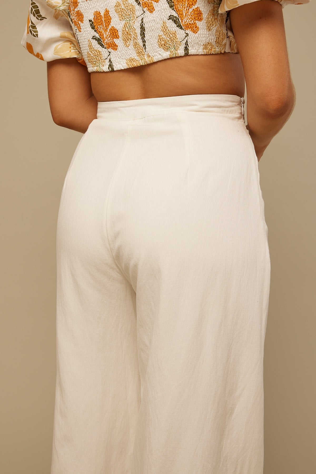 Perfect Stranger Flounce Full Length Linen Pant White