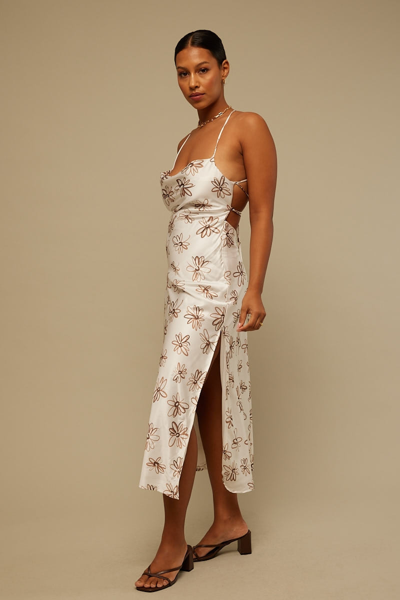 Perfect Stranger Sketch Floral Midi Dress White Print