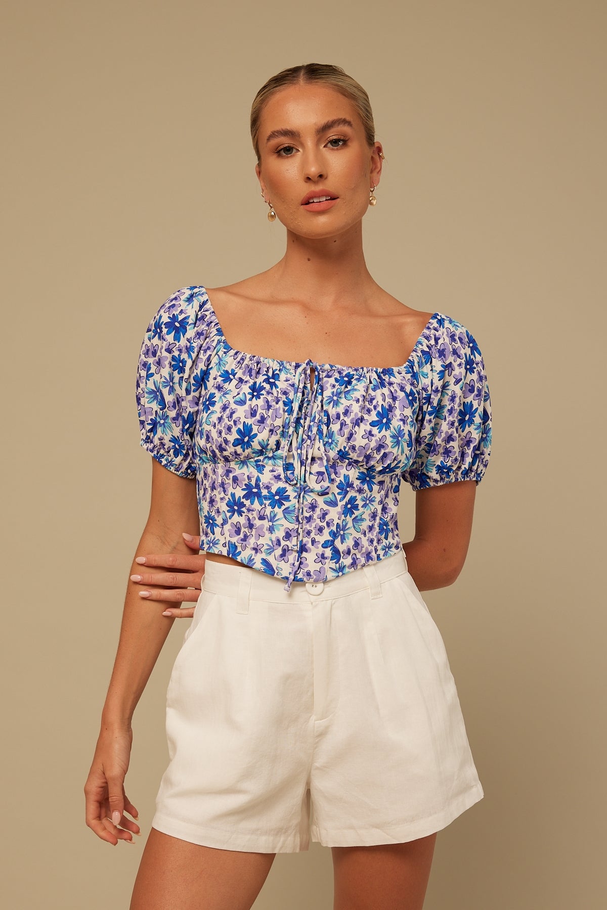 Perfect Stranger Daisy Energy Corset Top Blue Print