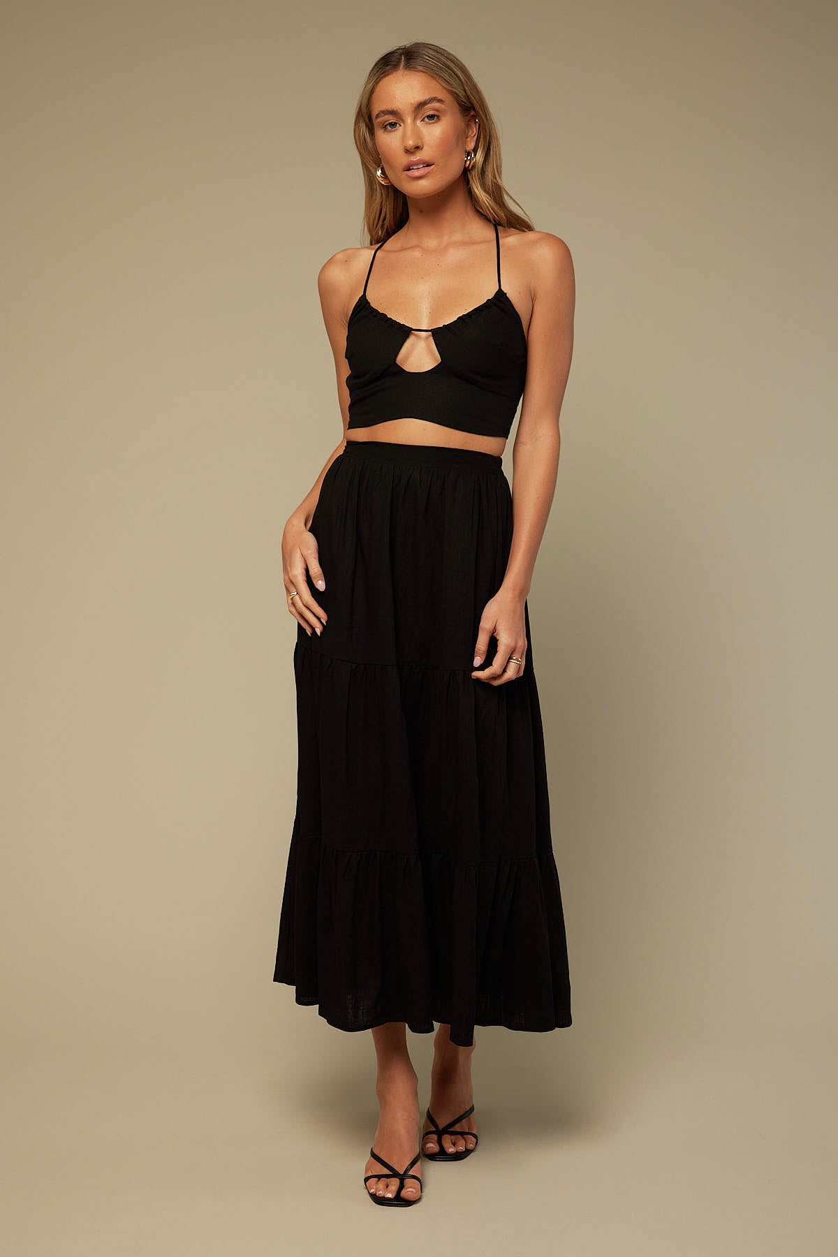 Perfect Stranger Ariana Linen Crop Top Black