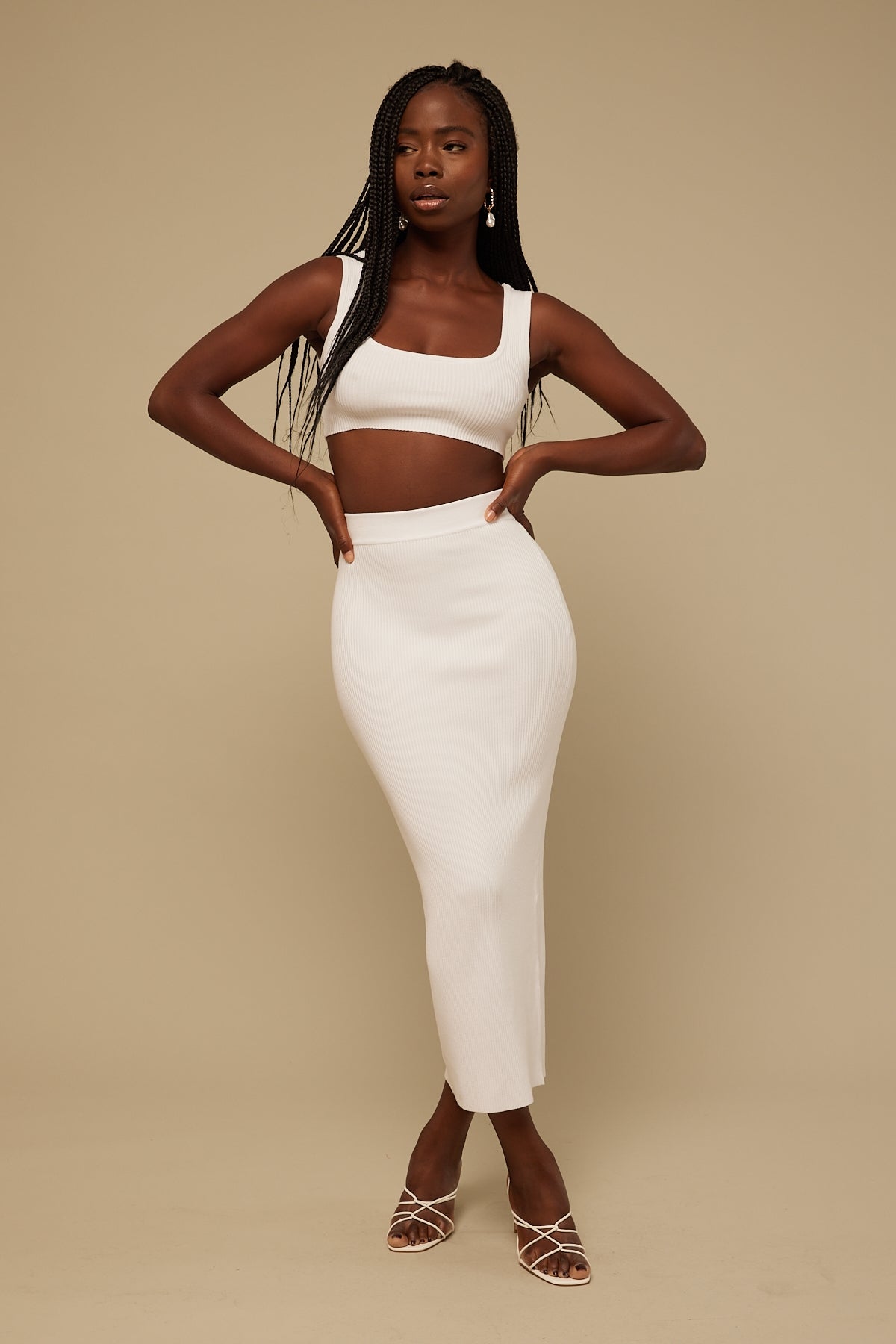Perfect Stranger Everyday Knit Midi Skirt White