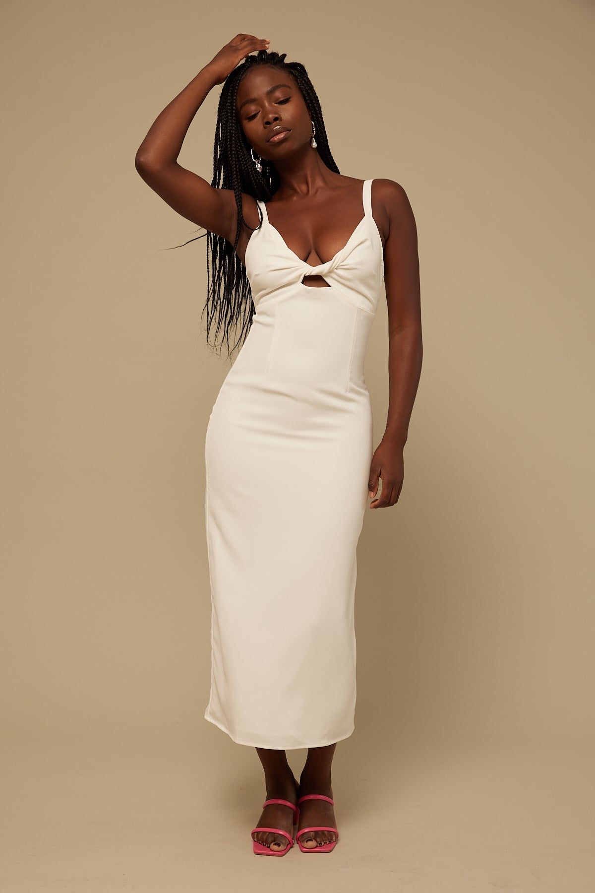 Perfect Stranger Zuri Twist Front Midi Dress White Print