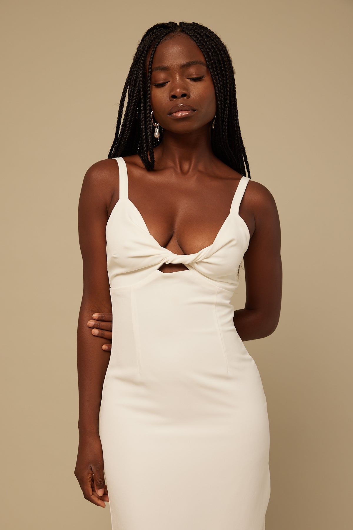 Perfect Stranger Zuri Twist Front Midi Dress White Print