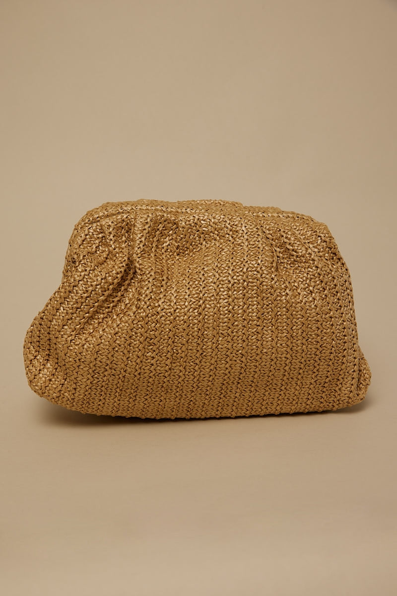 Token Raffia Clutch Natural