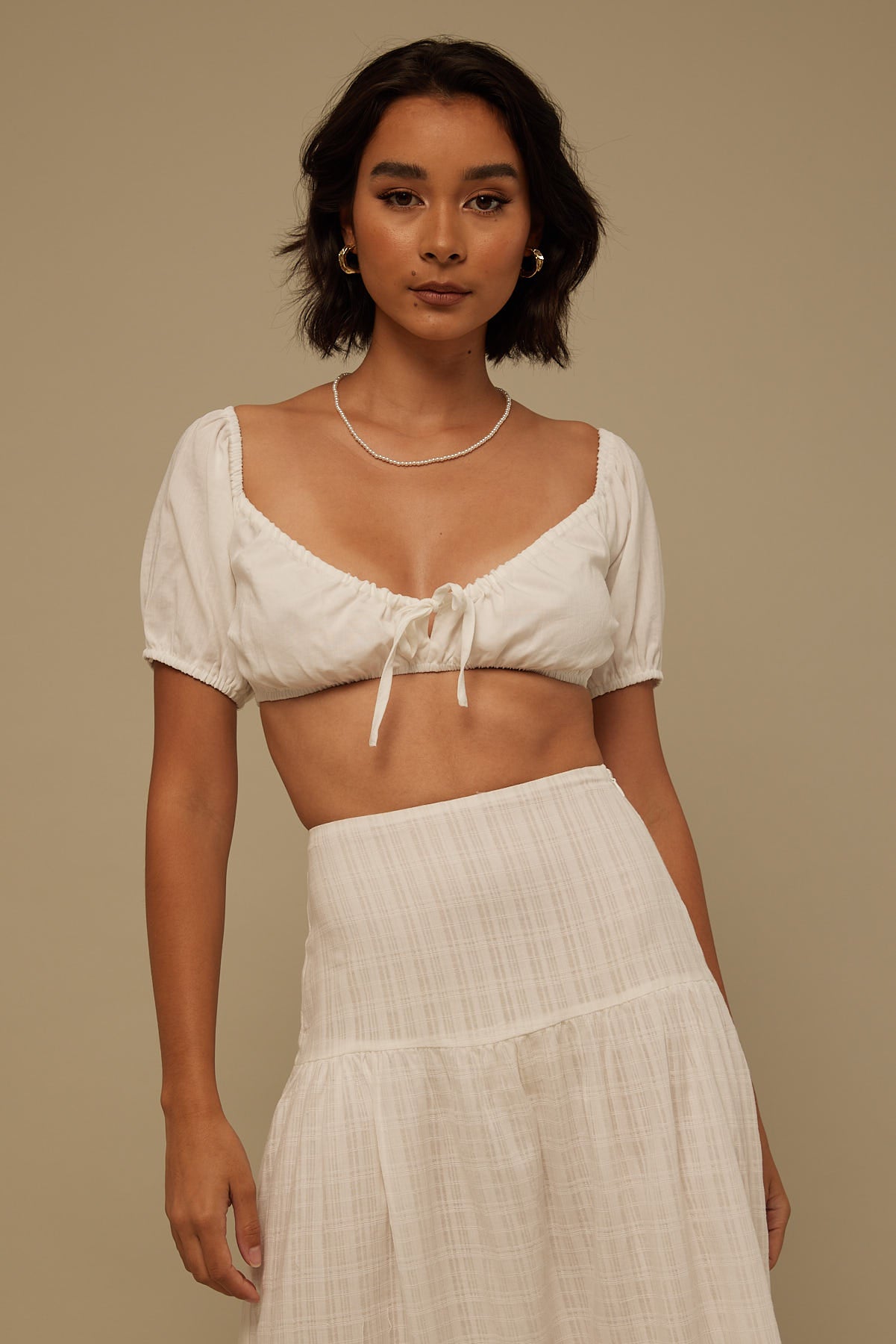 Perfect Stranger Alia Tie Front Top White