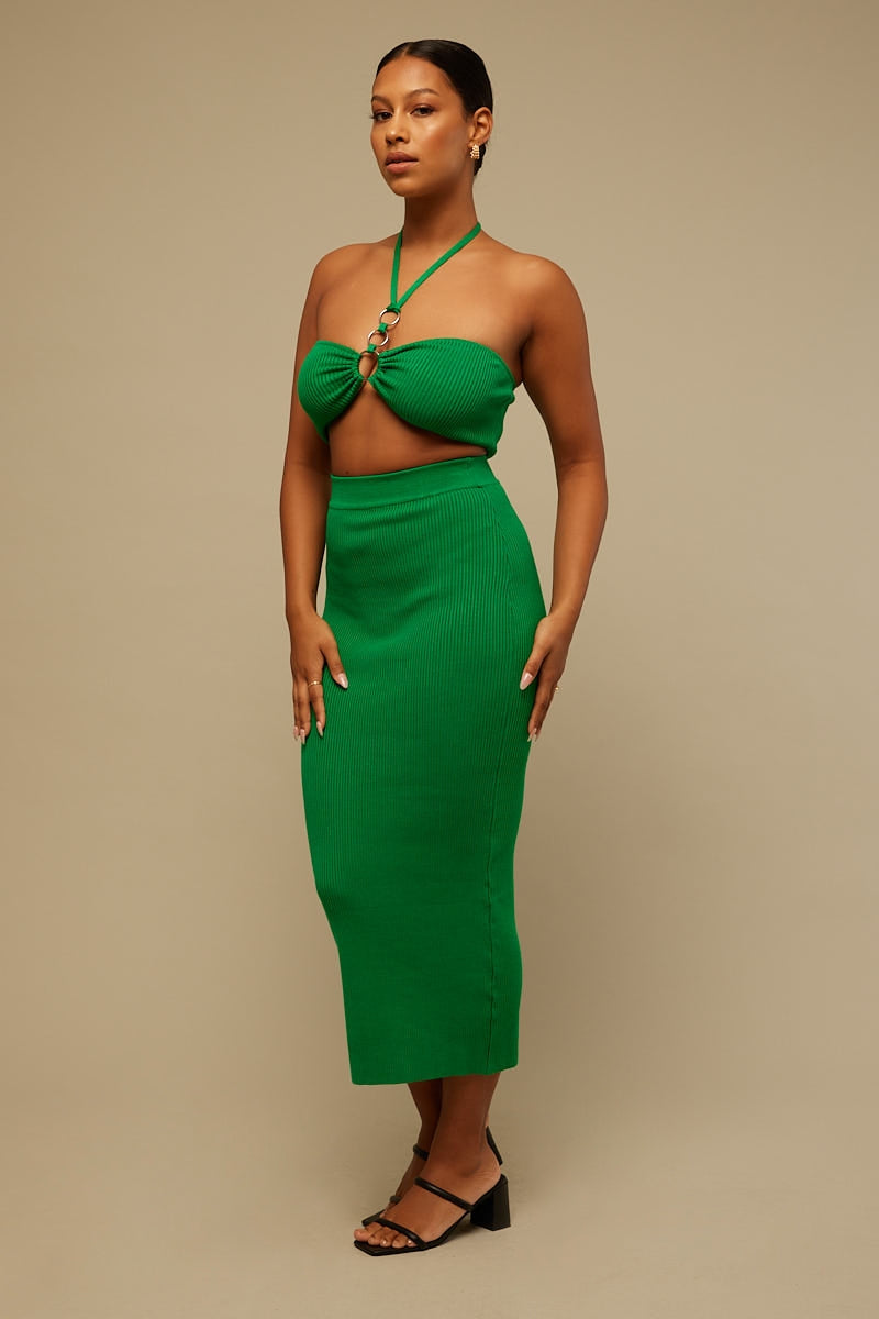 Perfect Stranger Everyday Knit Midi Skirt Green