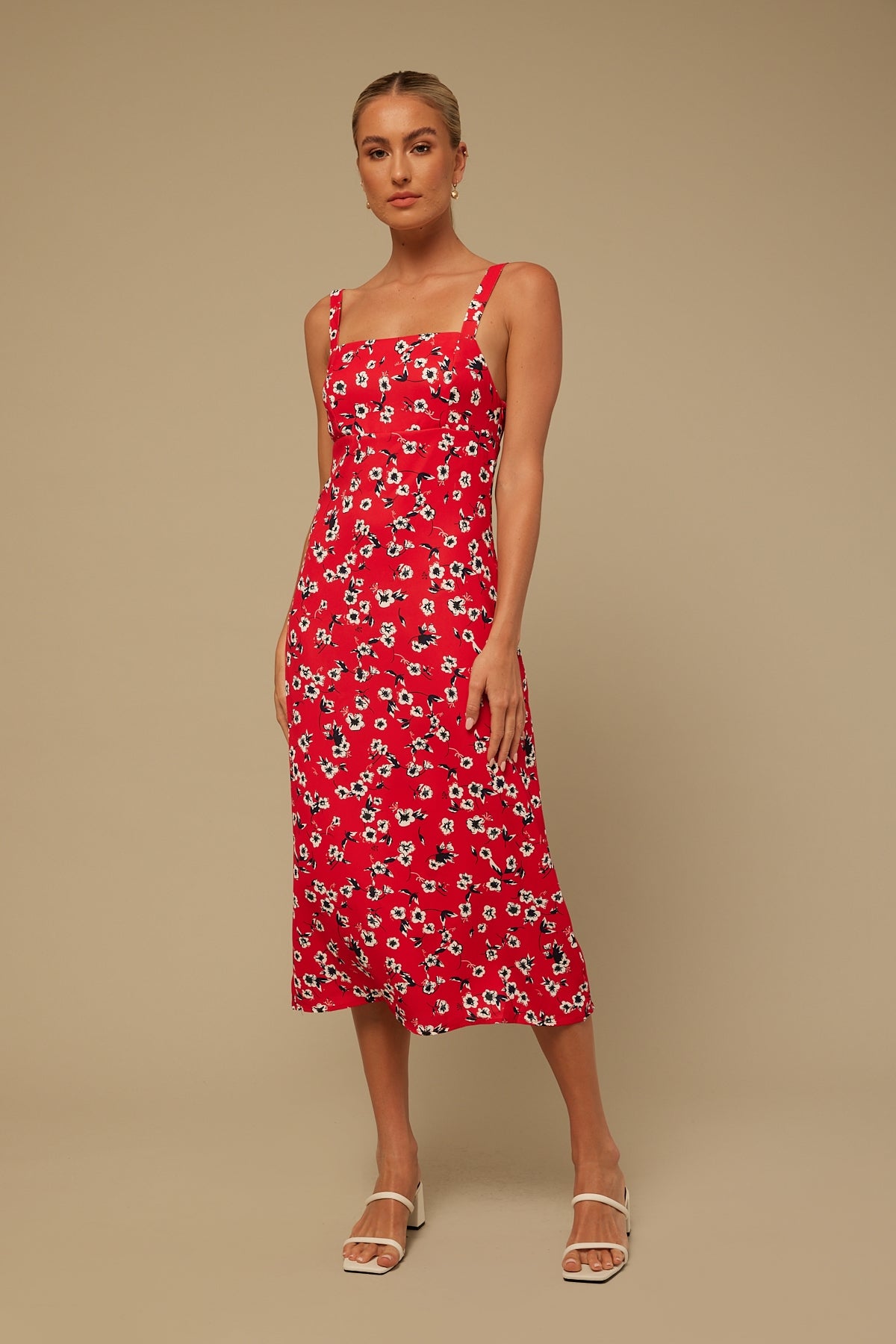 Perfect Stranger Cherry Bloom Midi Dress Red Print