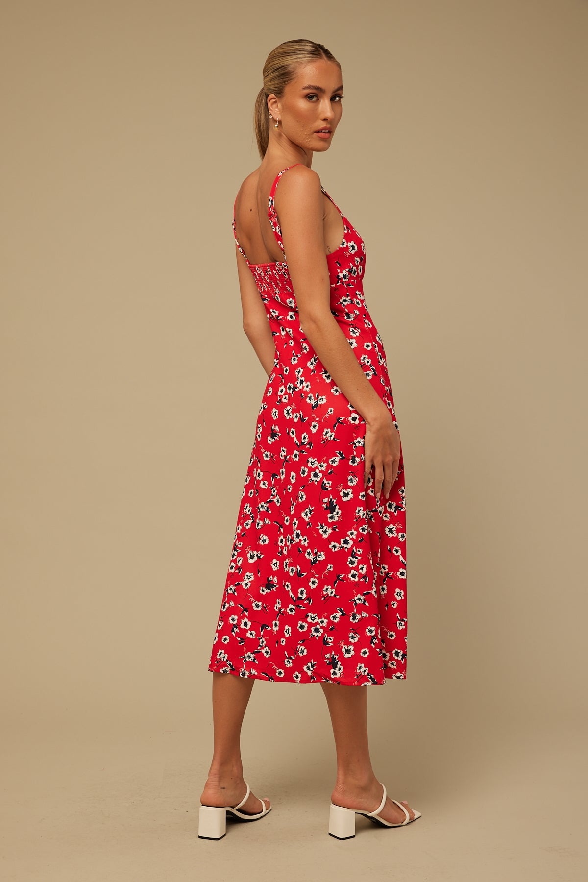 Perfect Stranger Cherry Bloom Midi Dress Red Print