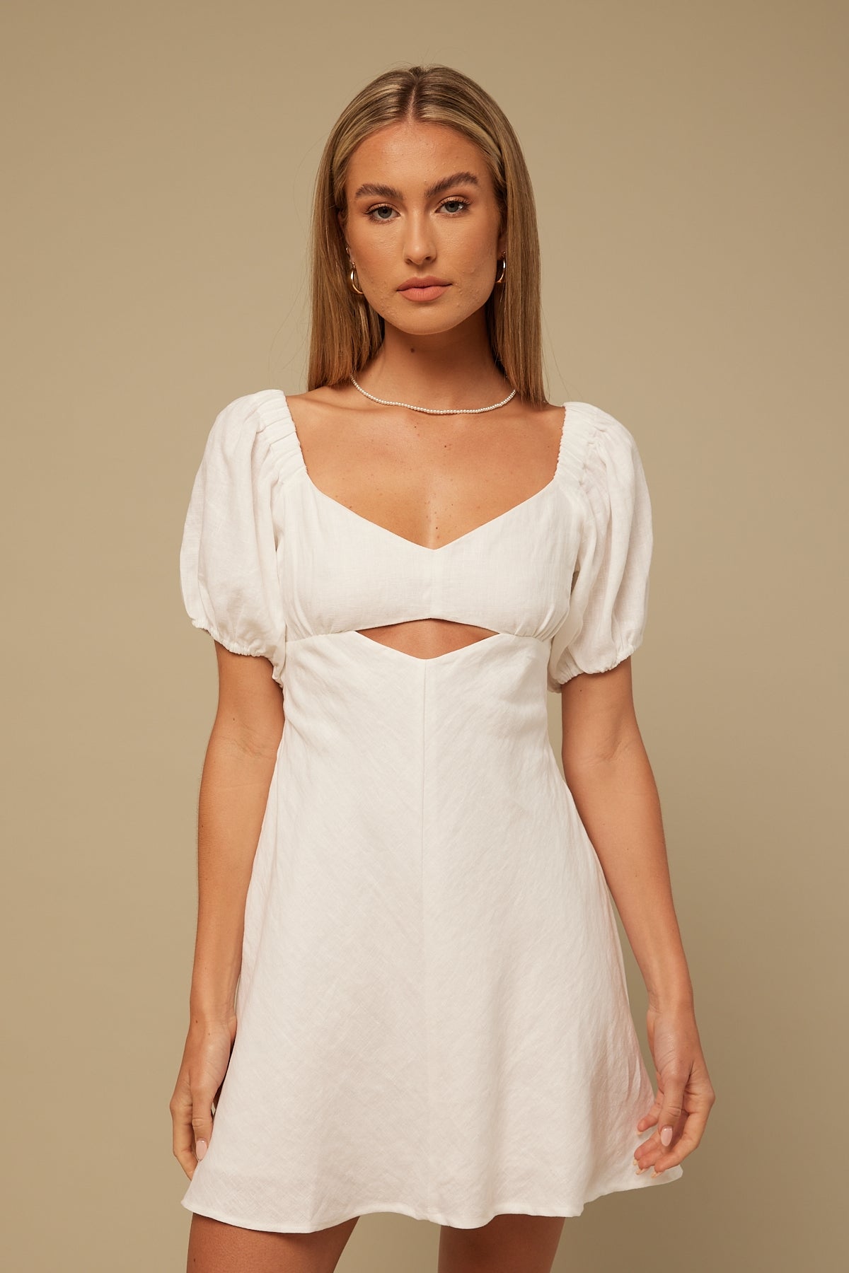 Perfect Stranger Boulevard Puff Sleeve Mini Dress White