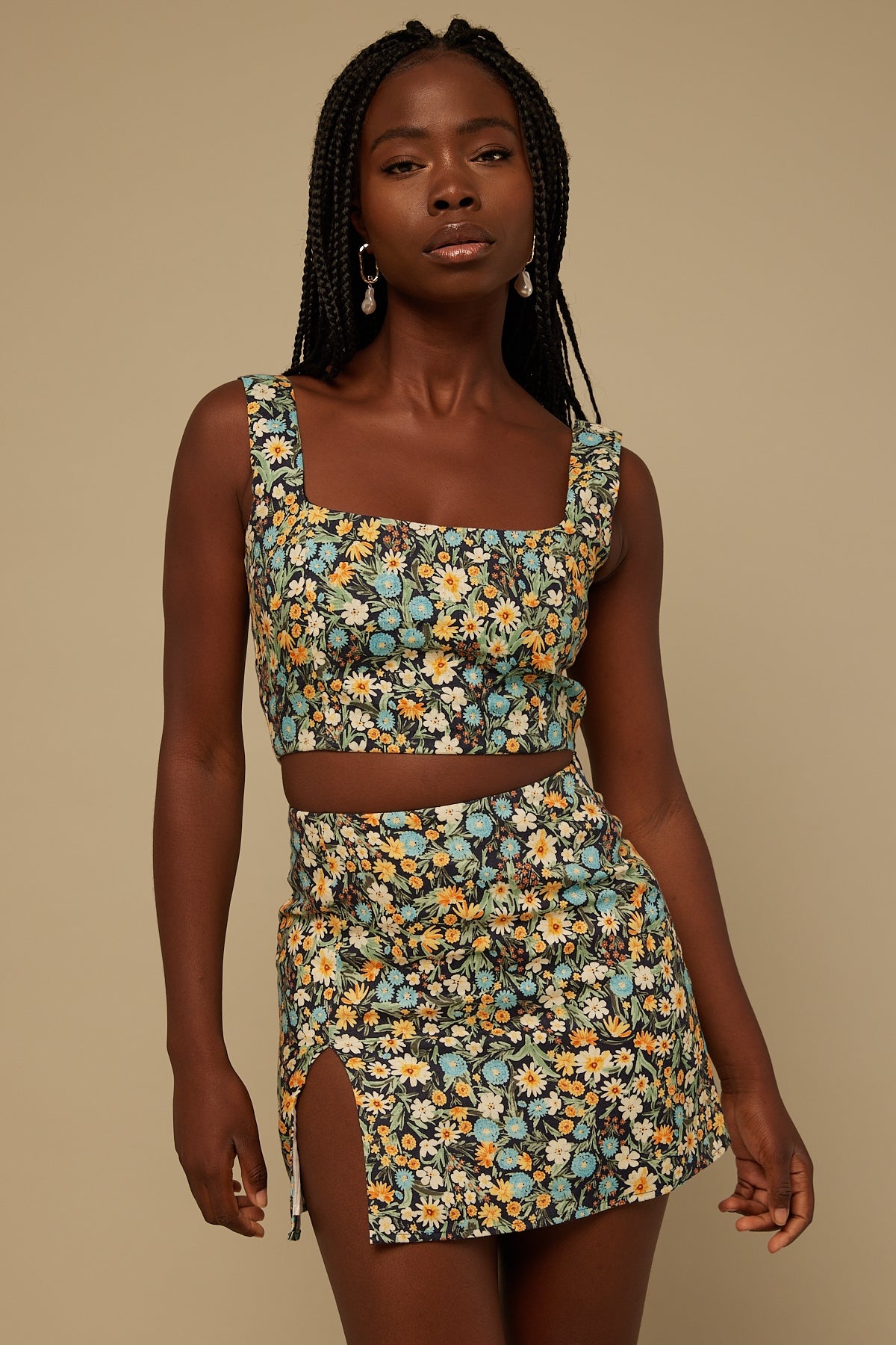 Perfect Stranger Boulevard Square Neck Top Black Floral