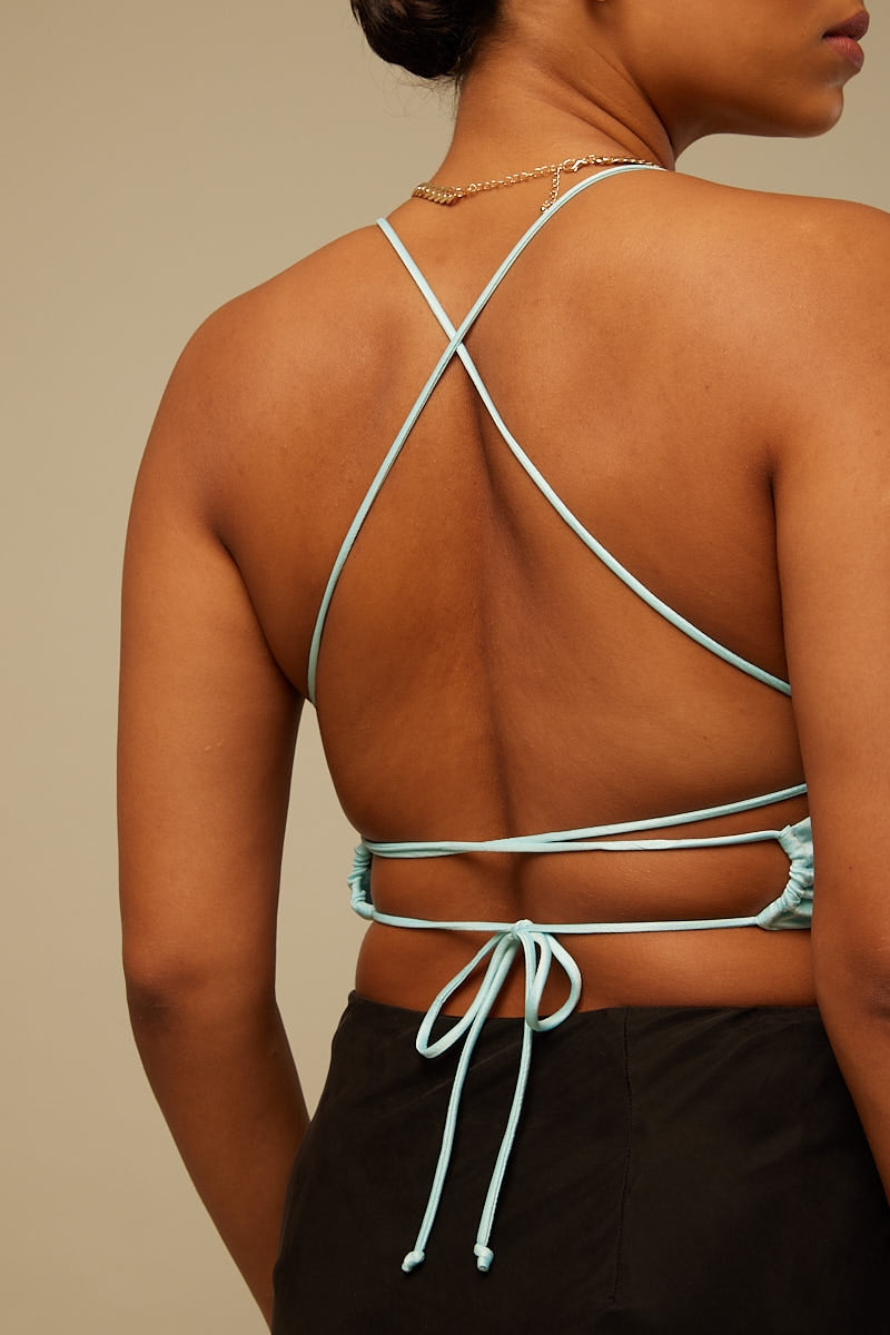 Perfect Stranger Astrid Satin Tie Back Top Blue