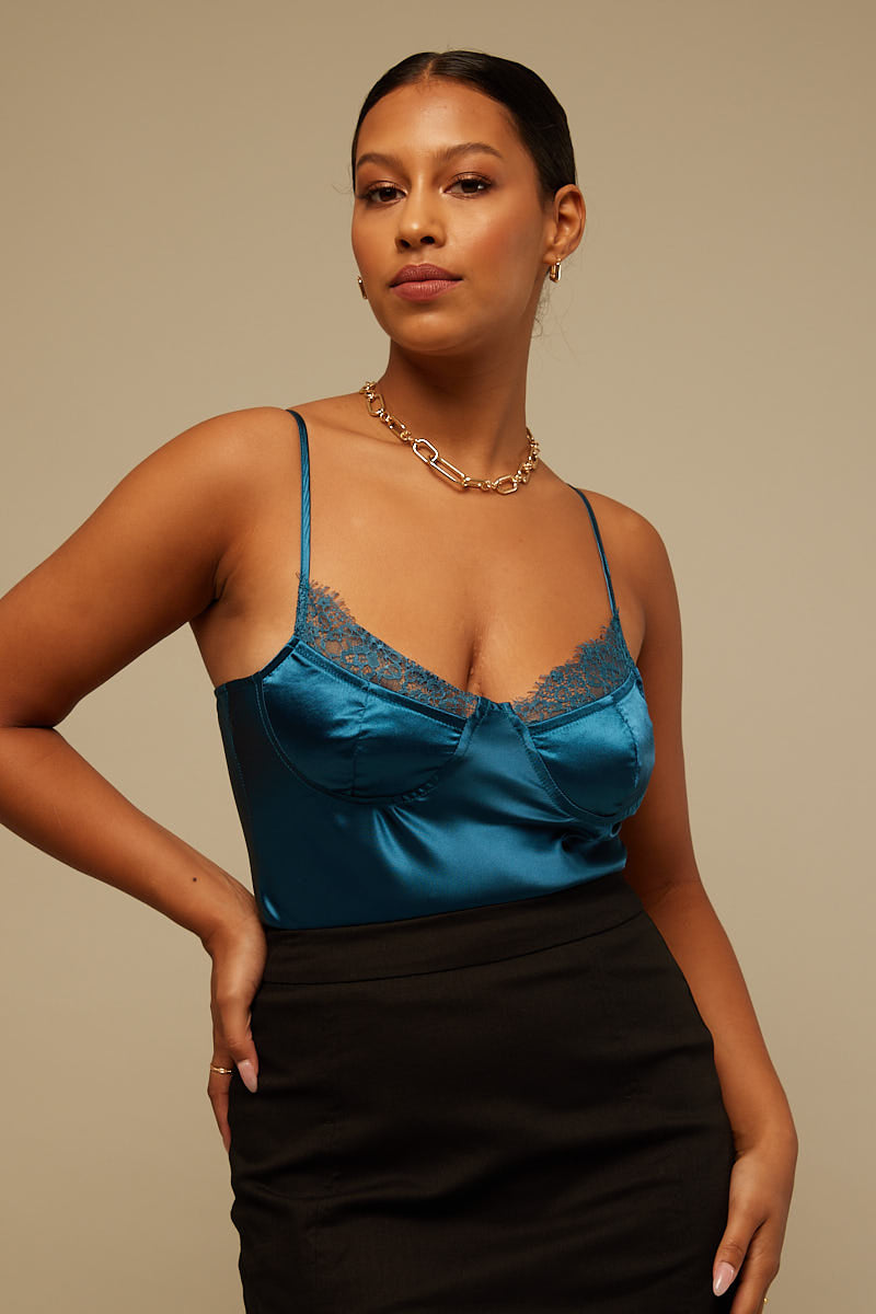 Perfect Stranger Little Things Satin Top Teal