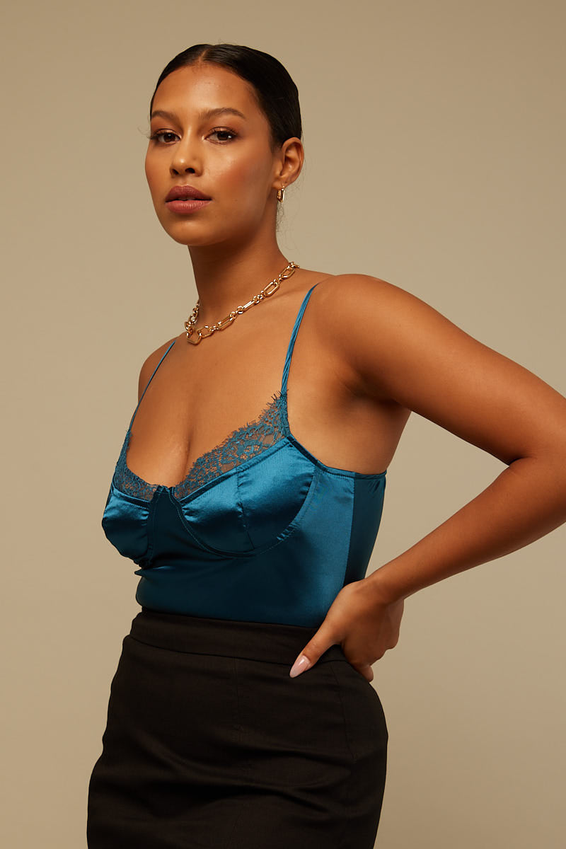 Perfect Stranger Little Things Satin Top Teal