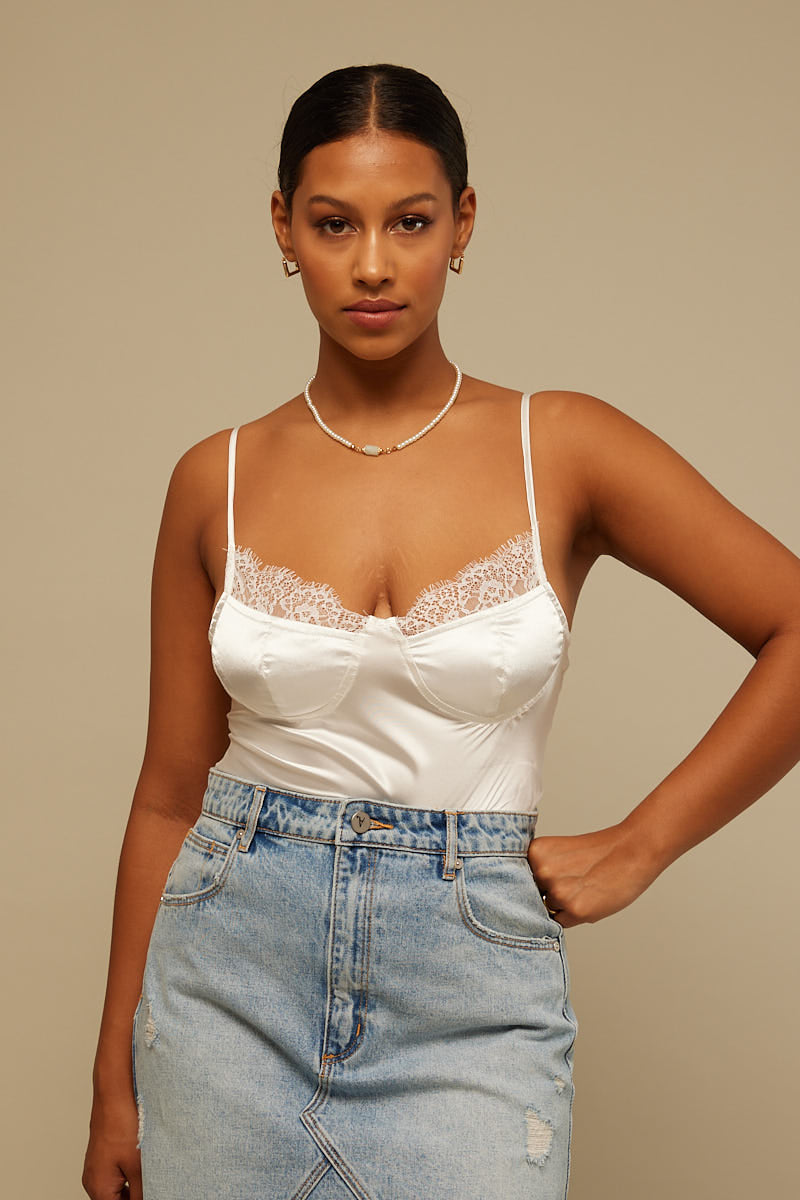 Perfect Stranger Little Things Satin Top White