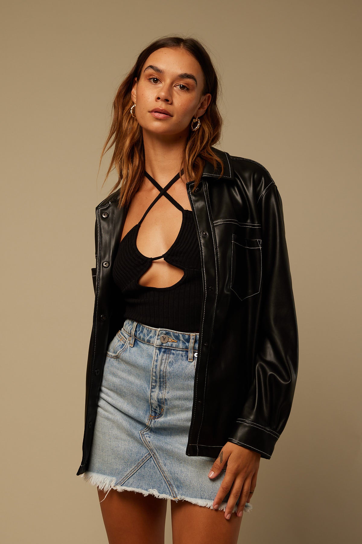 Perfect Stranger After Hours PU Shacket Black