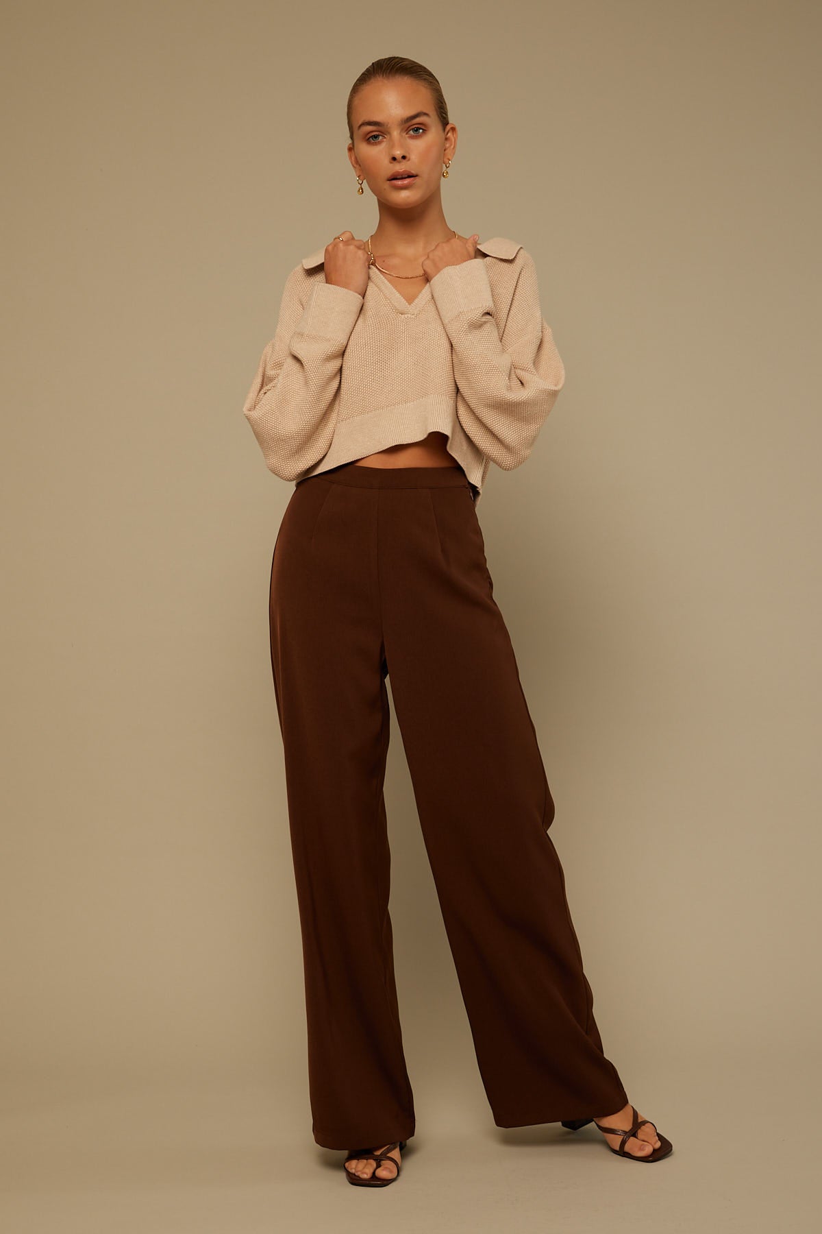Perfect Stranger Collared Knit jumper Nude