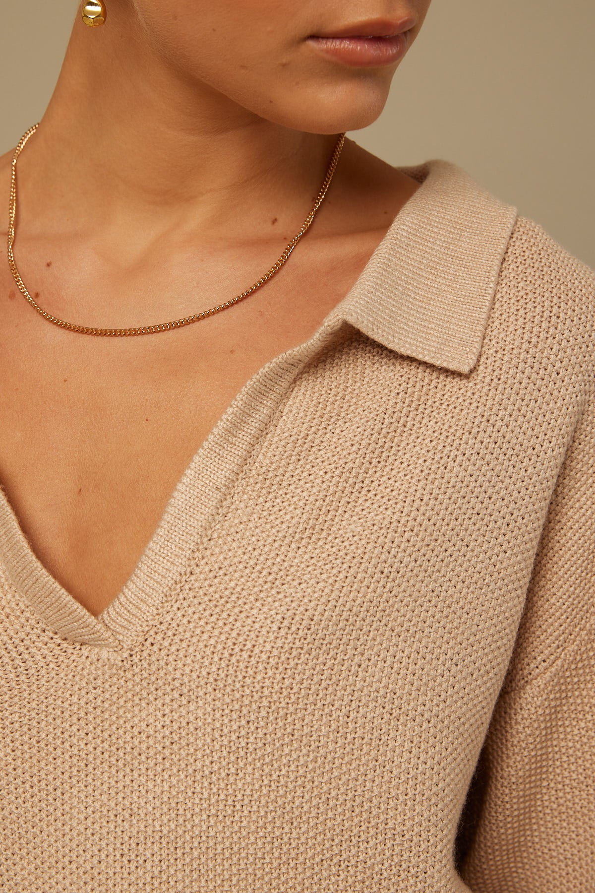 Perfect Stranger Collared Knit jumper Nude