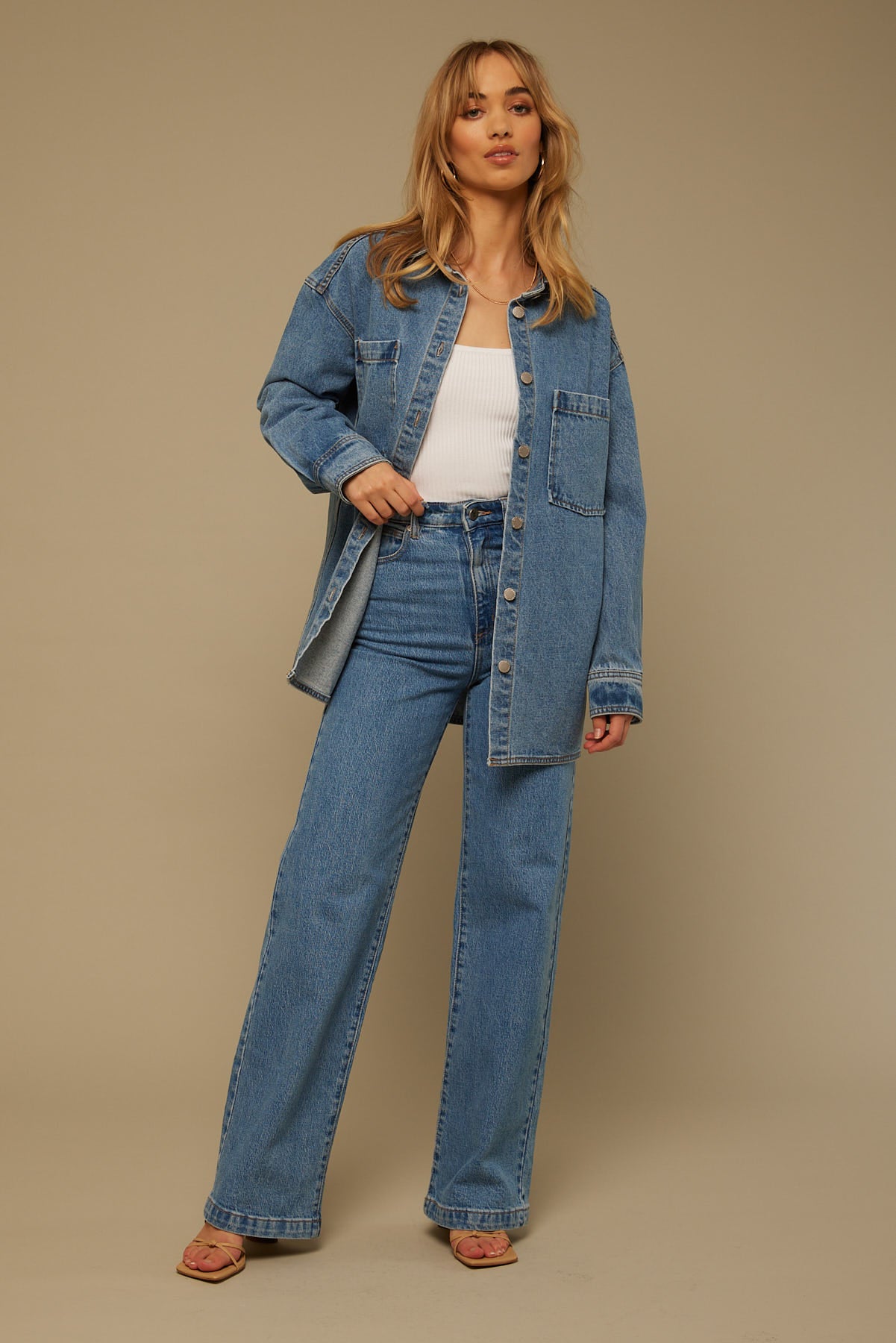 Perfect Stranger On Screen Denim Shacket Mid Blue Wash