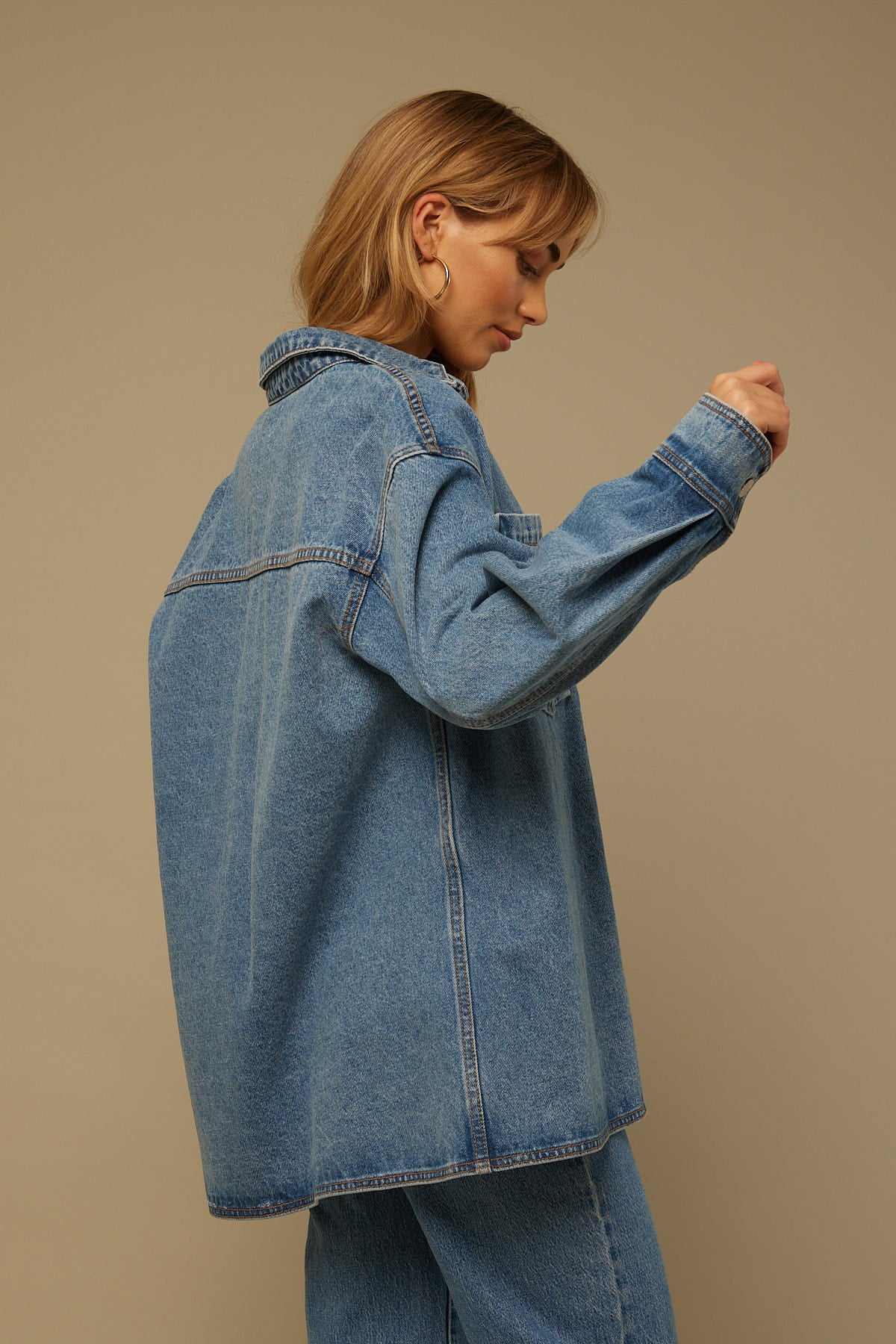Perfect Stranger On Screen Denim Shacket Mid Blue Wash