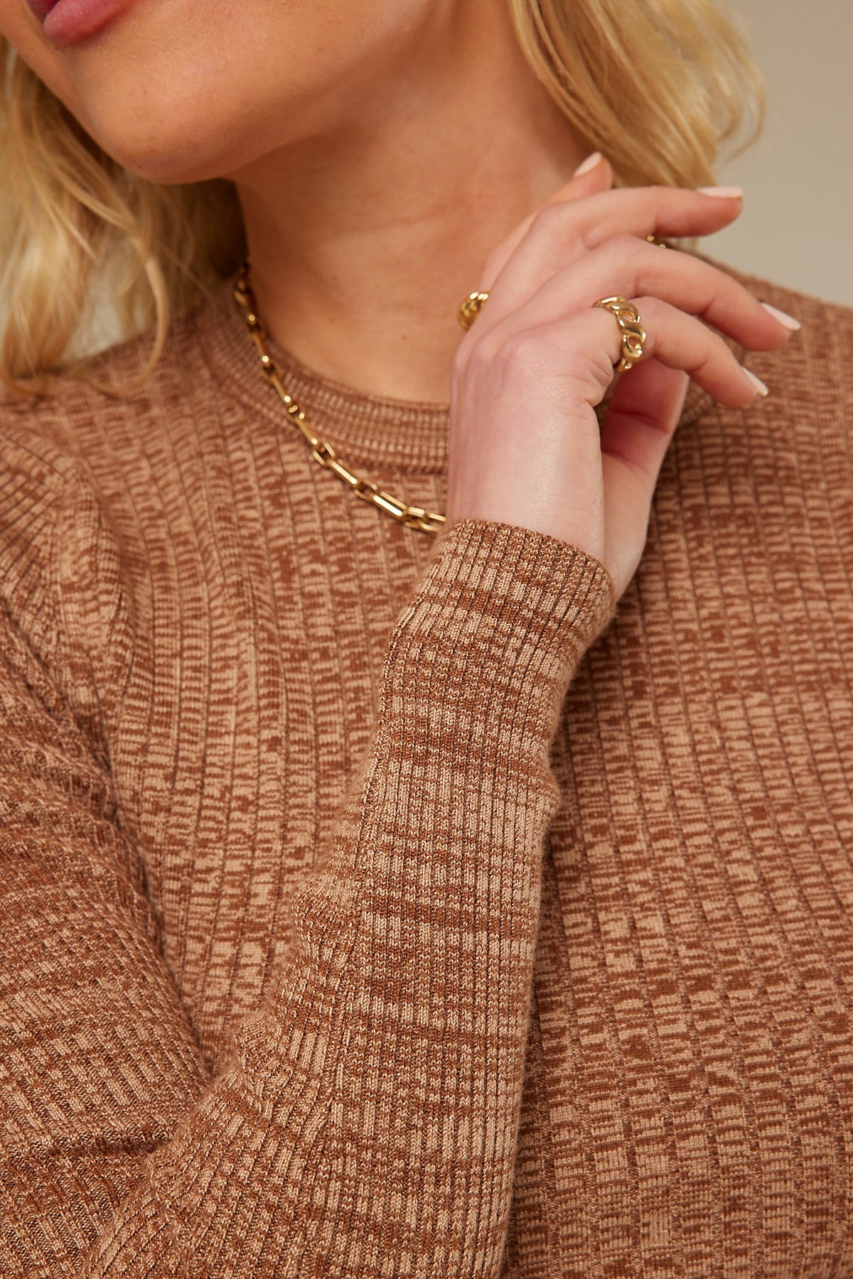 Perfect Stranger Two Tone Mantra Knit Top Brown