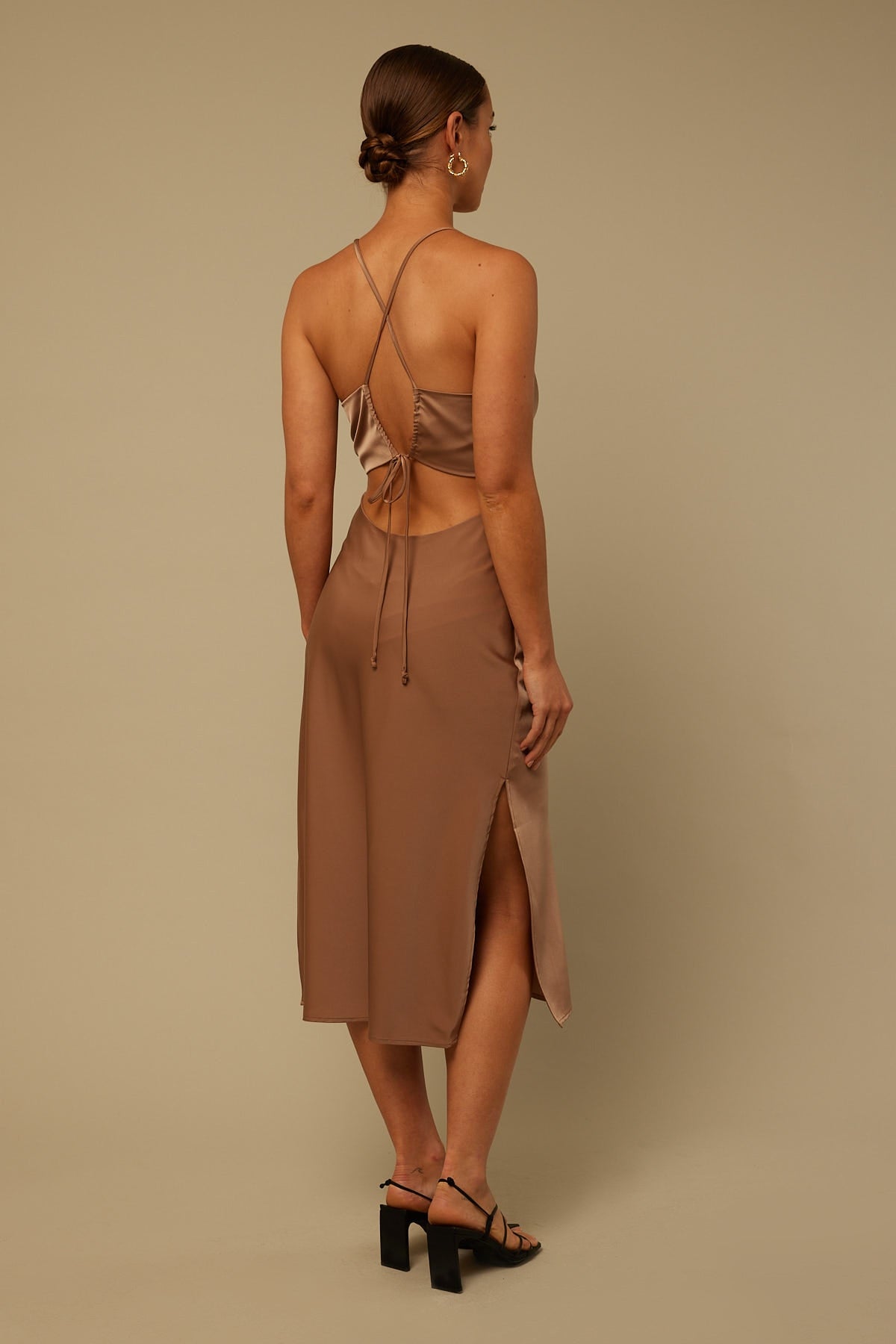 Perfect Stranger Luna Lace Up Back Midi Dress Taupe