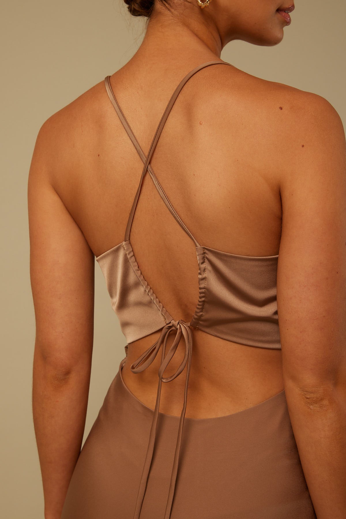 Perfect Stranger Luna Lace Up Back Midi Dress Taupe