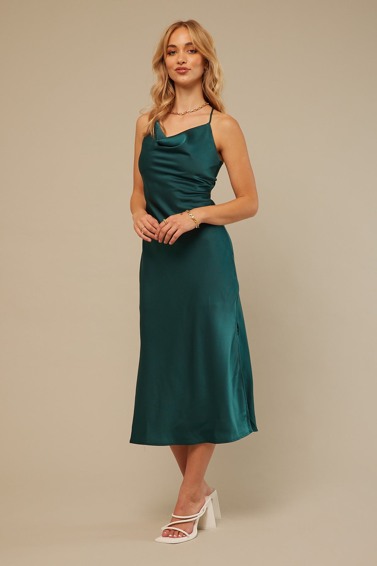 Perfect Stranger Luna Lace Up Back Midi Dress Green