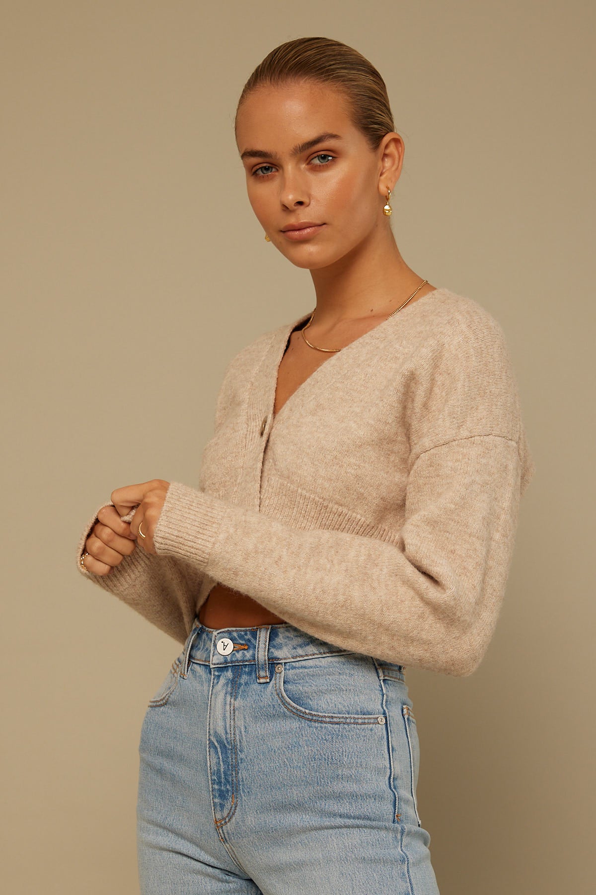 Perfect Stranger Fluffy Cropped Cardigan Nude