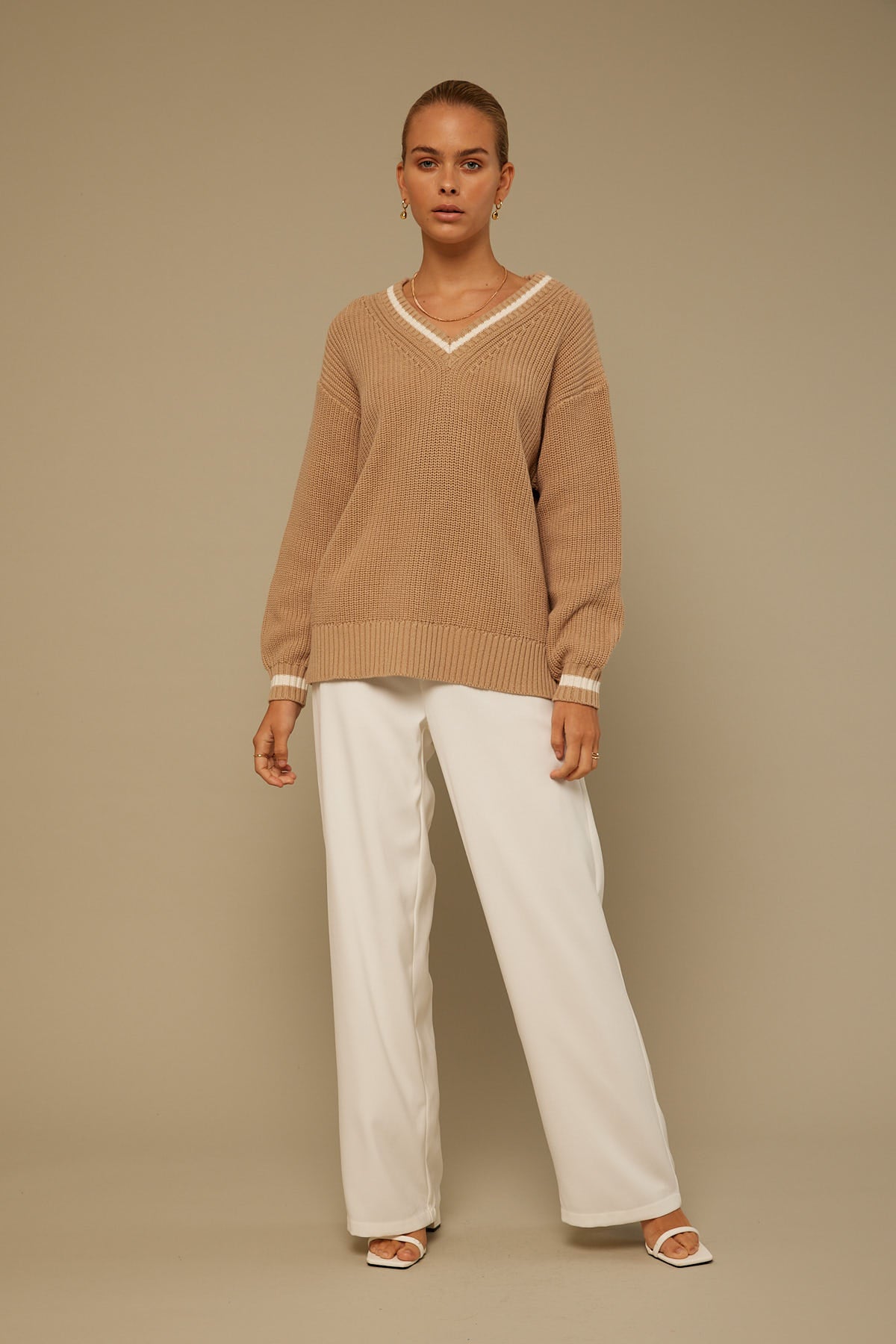 Perfect Stranger Varsity Tipped Oversized Jumper Oat