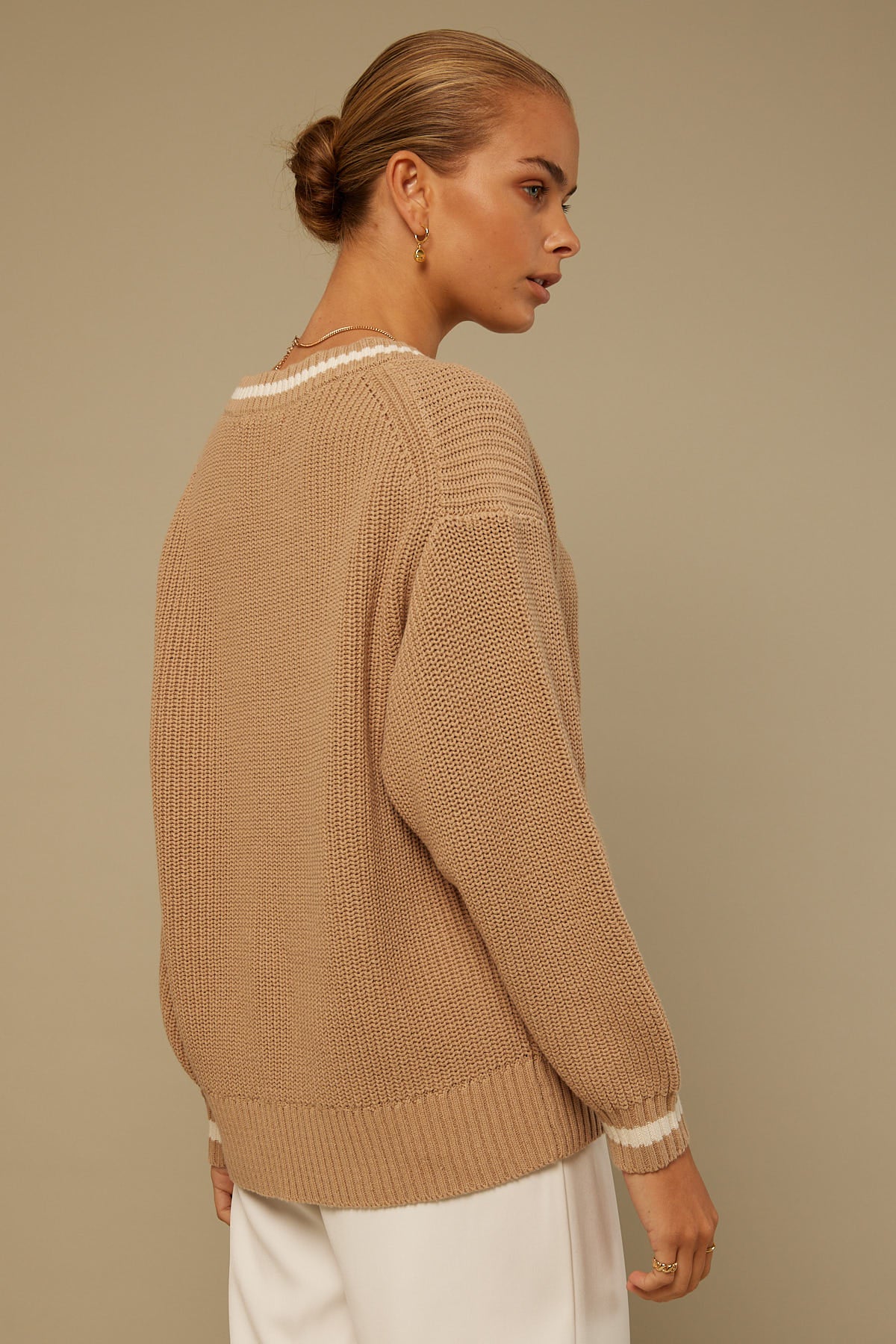 Perfect Stranger Varsity Tipped Oversized Jumper Oat
