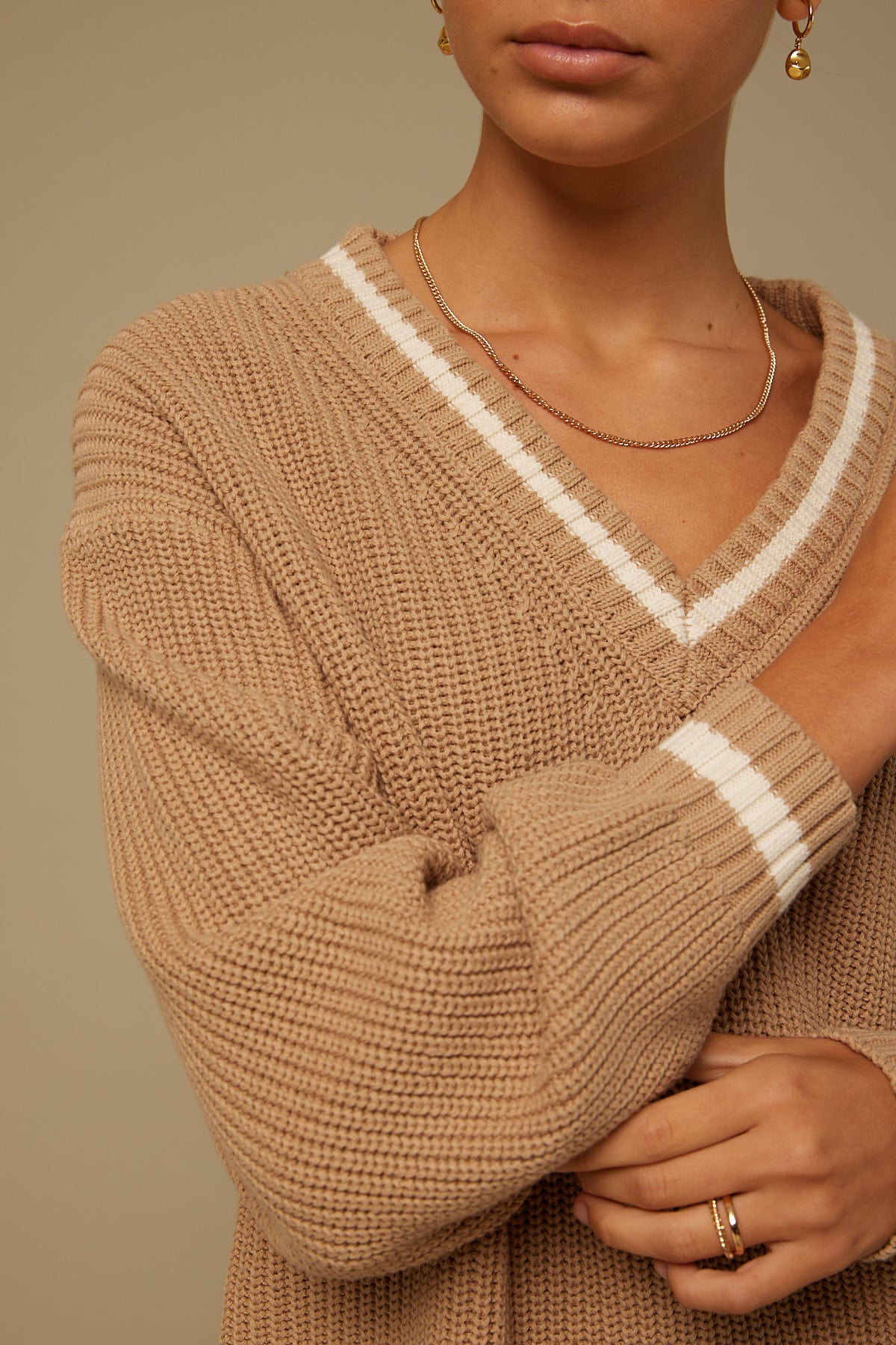 Perfect Stranger Varsity Tipped Oversized Jumper Oat